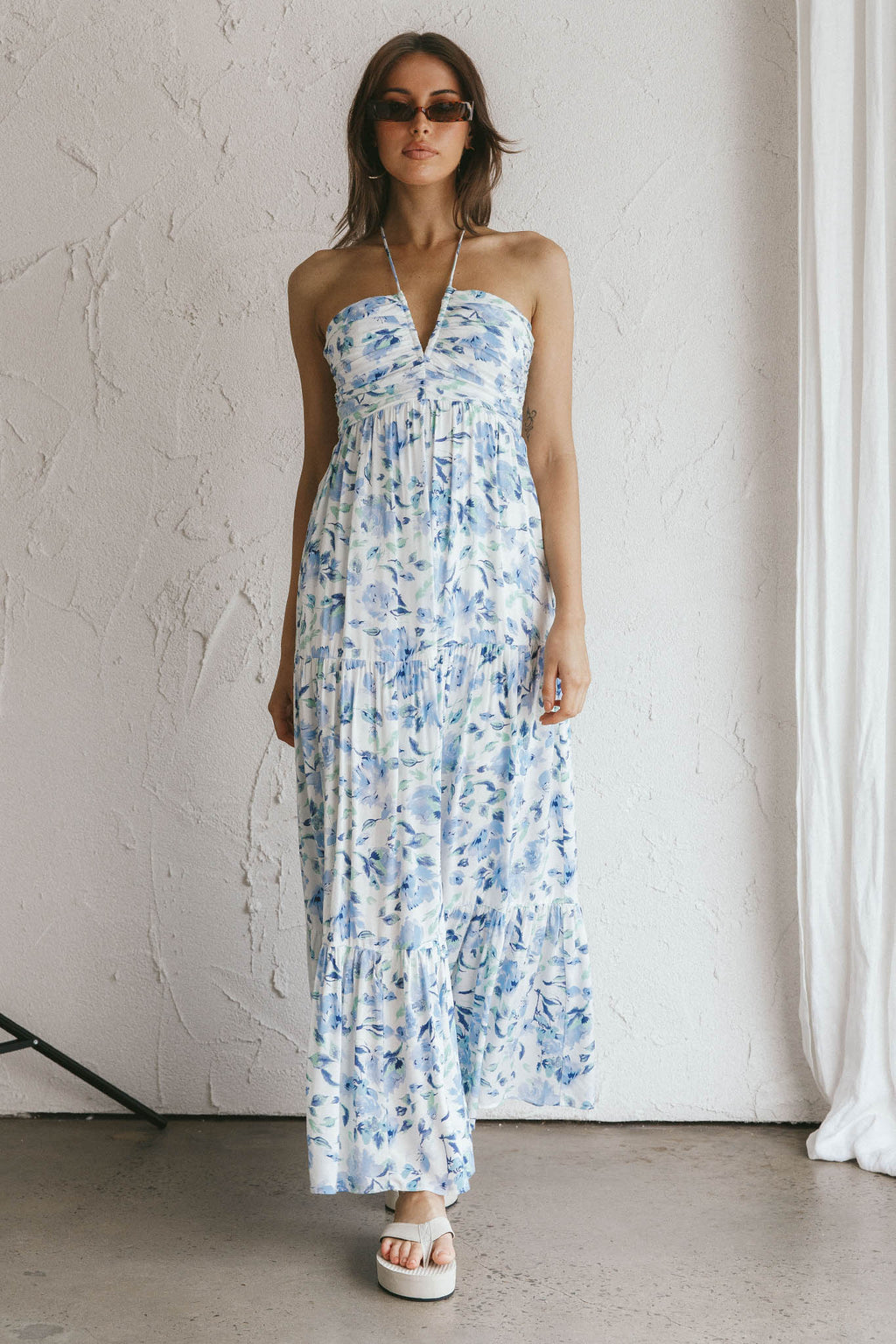 Asiah Halterneck Maxi Dress Floral Blue by Selfie Leslie Australia