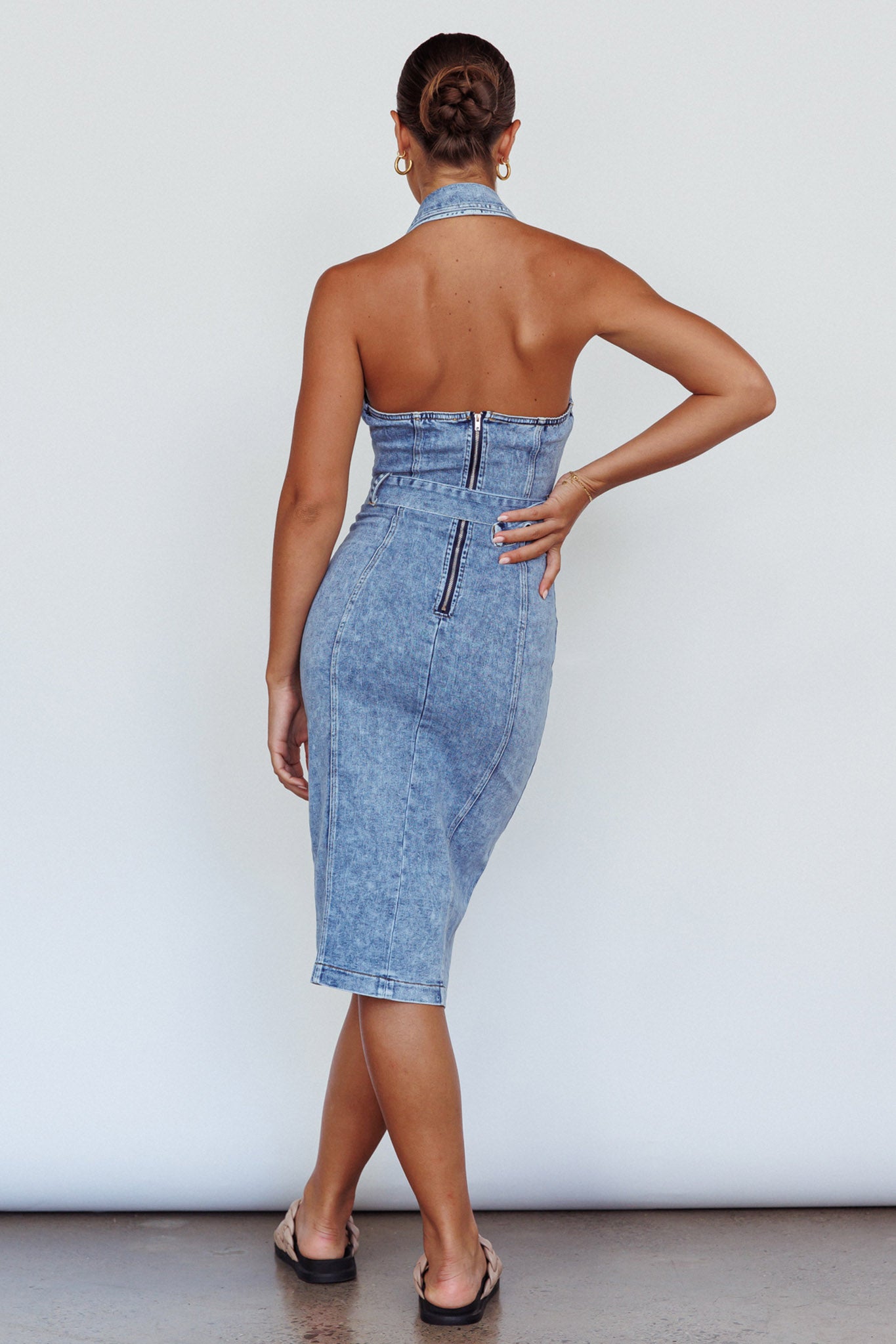 Good To Go Halterneck Midi Dress Denim by Selfie Leslie Australia