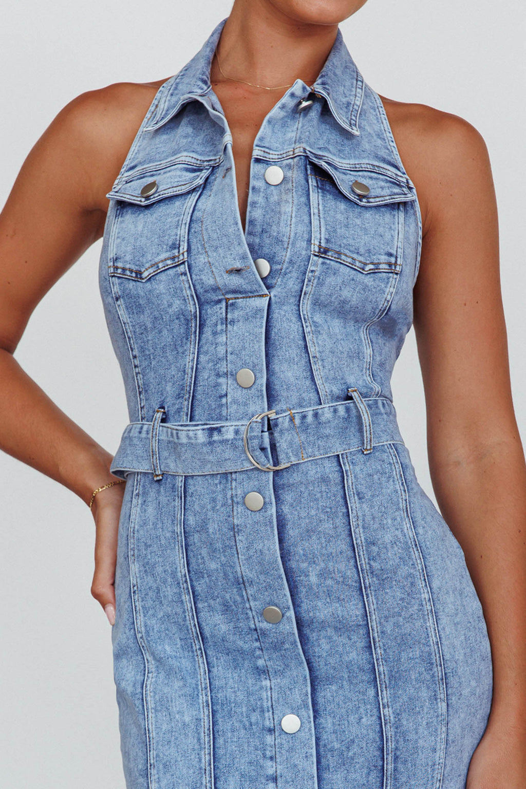 Good To Go Halterneck Midi Dress Denim by Selfie Leslie Australia
