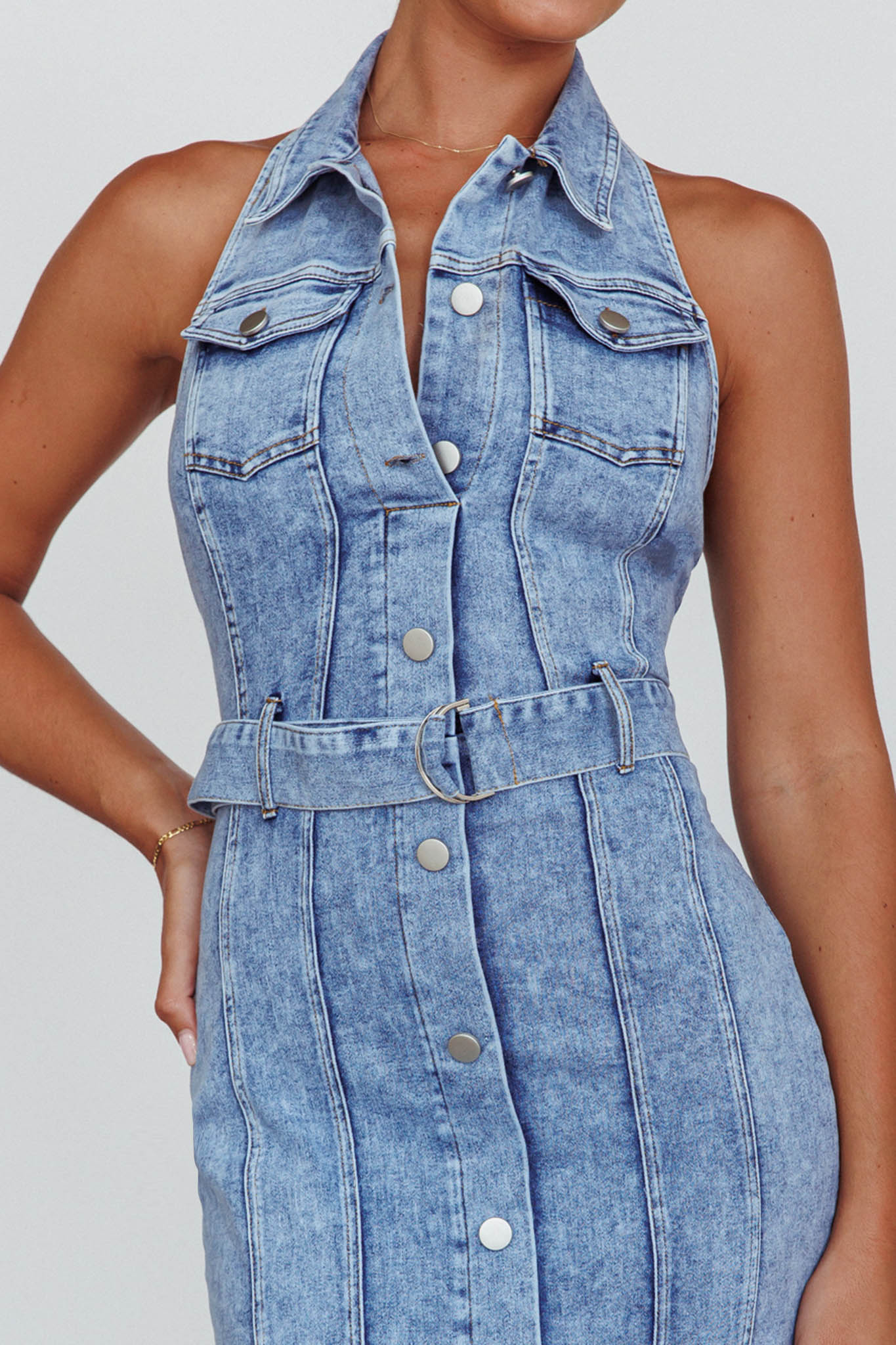 Good To Go Halterneck Midi Dress Denim by Selfie Leslie Australia