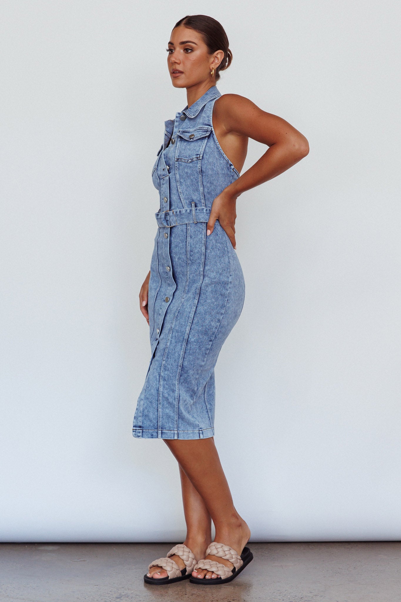 Good To Go Halterneck Midi Dress Denim by Selfie Leslie Australia
