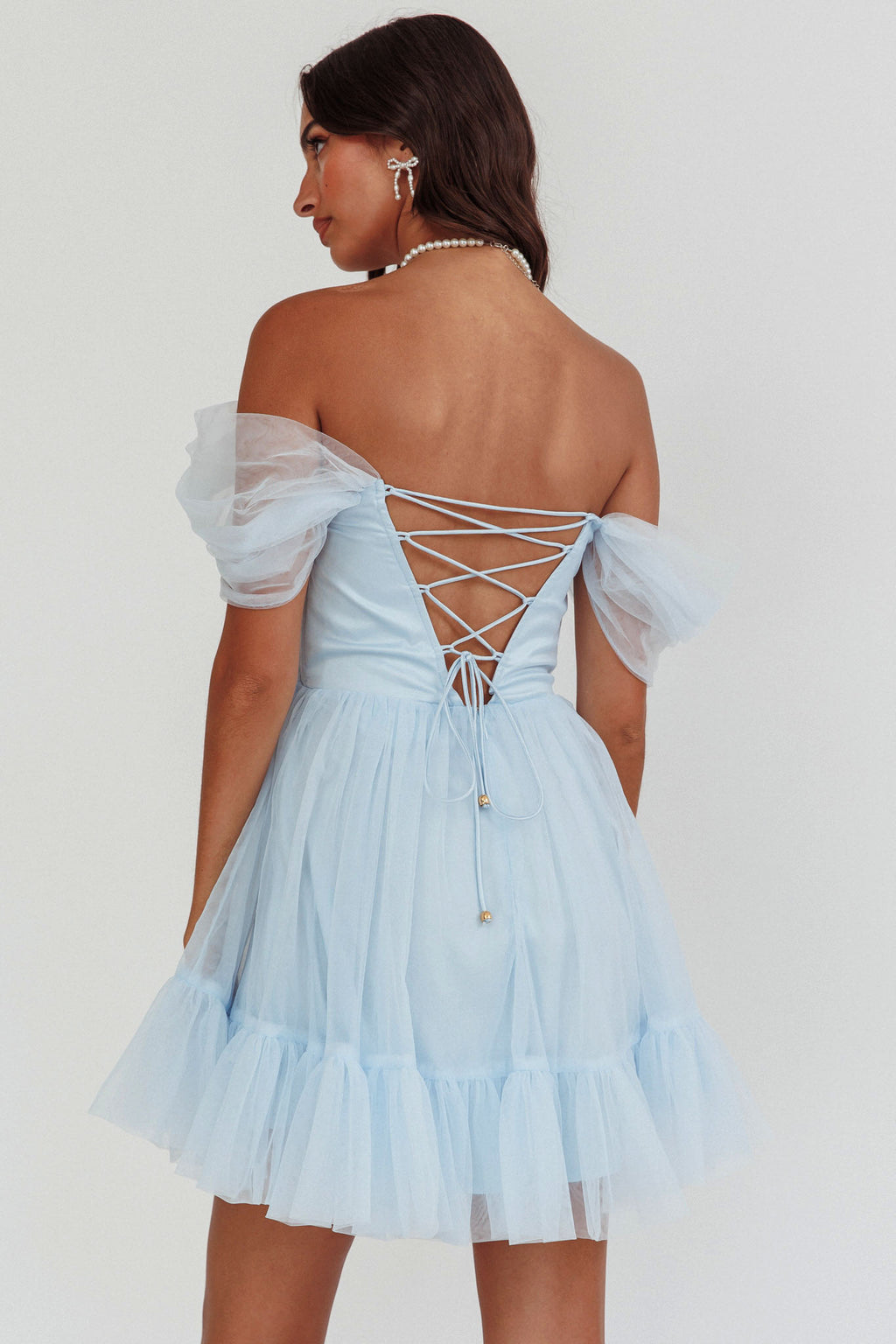 Pixi Off-Shoulder Lace-Up Back Baby Blue by Selfie Leslie Australia