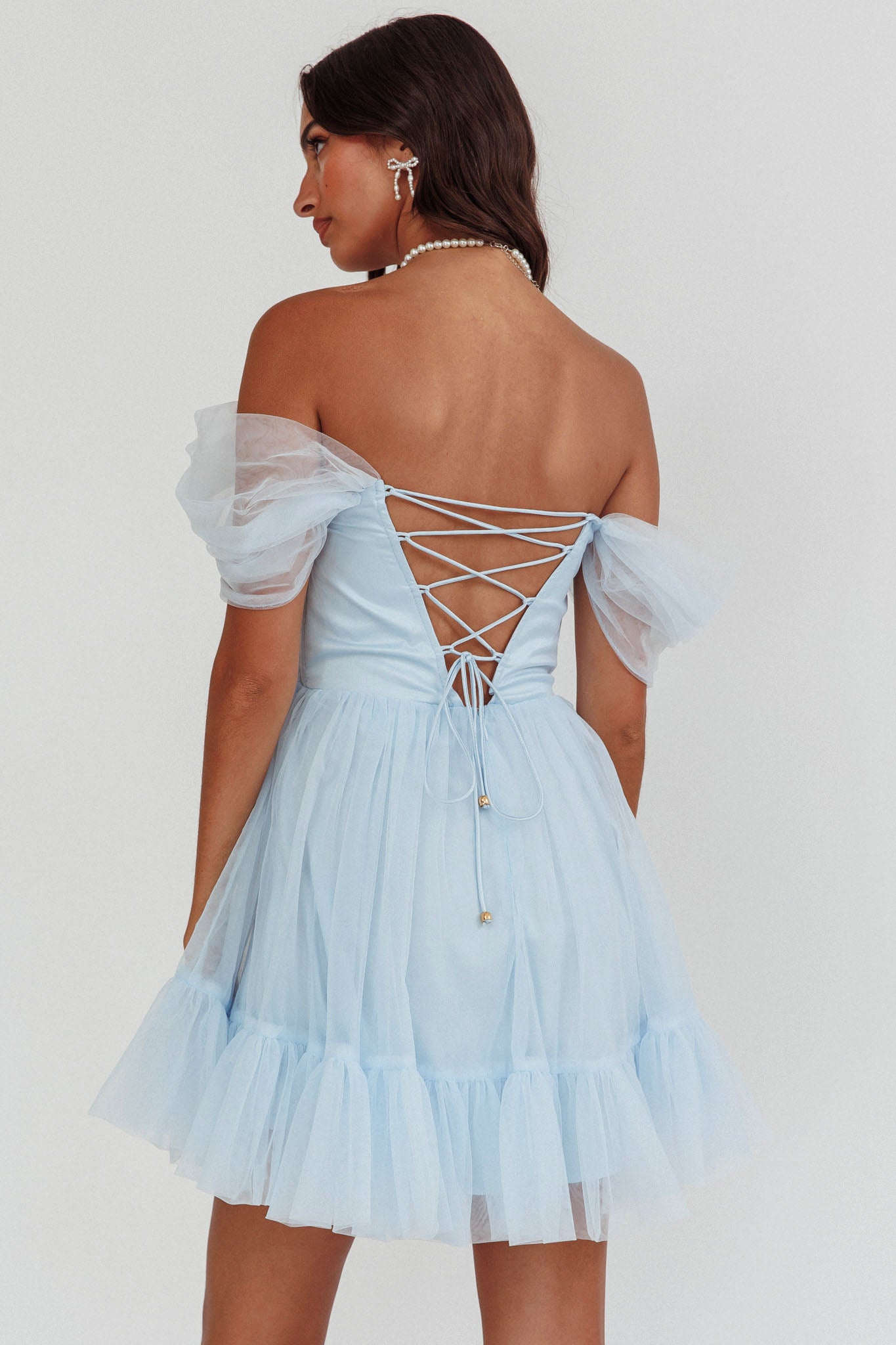 Pixi Off-Shoulder Lace-Up Back Baby Blue by Selfie Leslie Australia