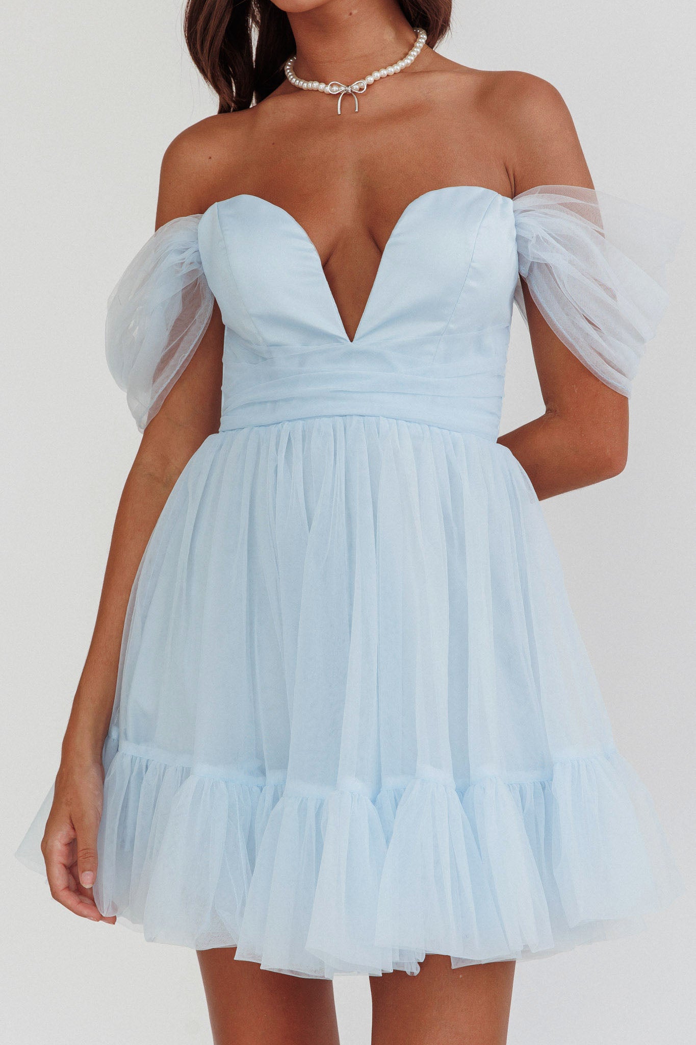 Pixi Off-Shoulder Lace-Up Back Baby Blue by Selfie Leslie Australia