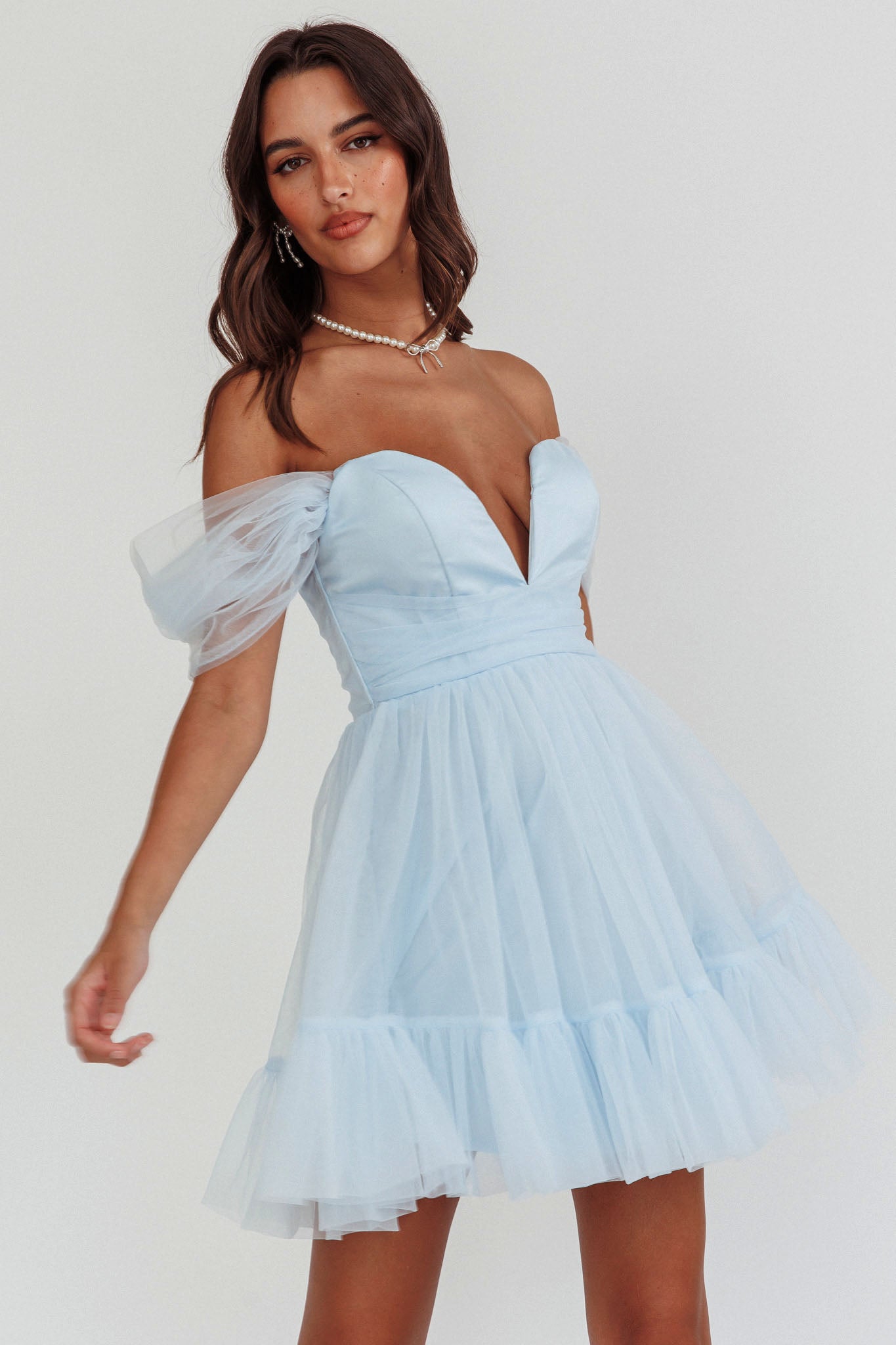 Pixi Off-Shoulder Lace-Up Back Baby Blue by Selfie Leslie Australia