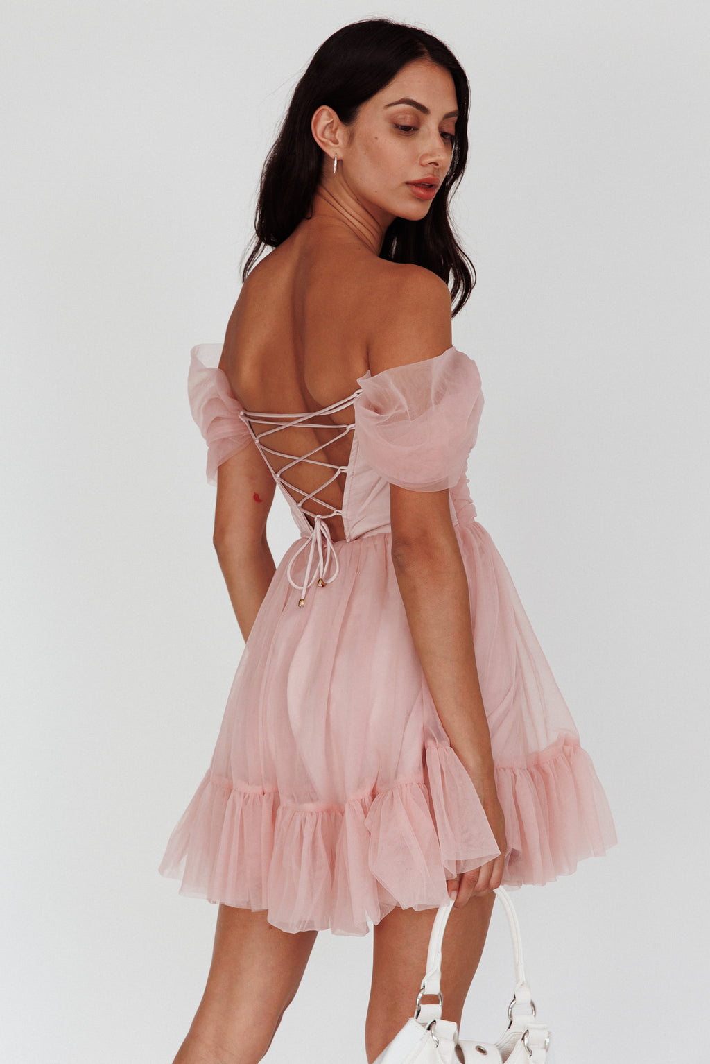 Pixi Off-Shoulder Lace-Up Back Back Pink by Selfie Leslie Australia