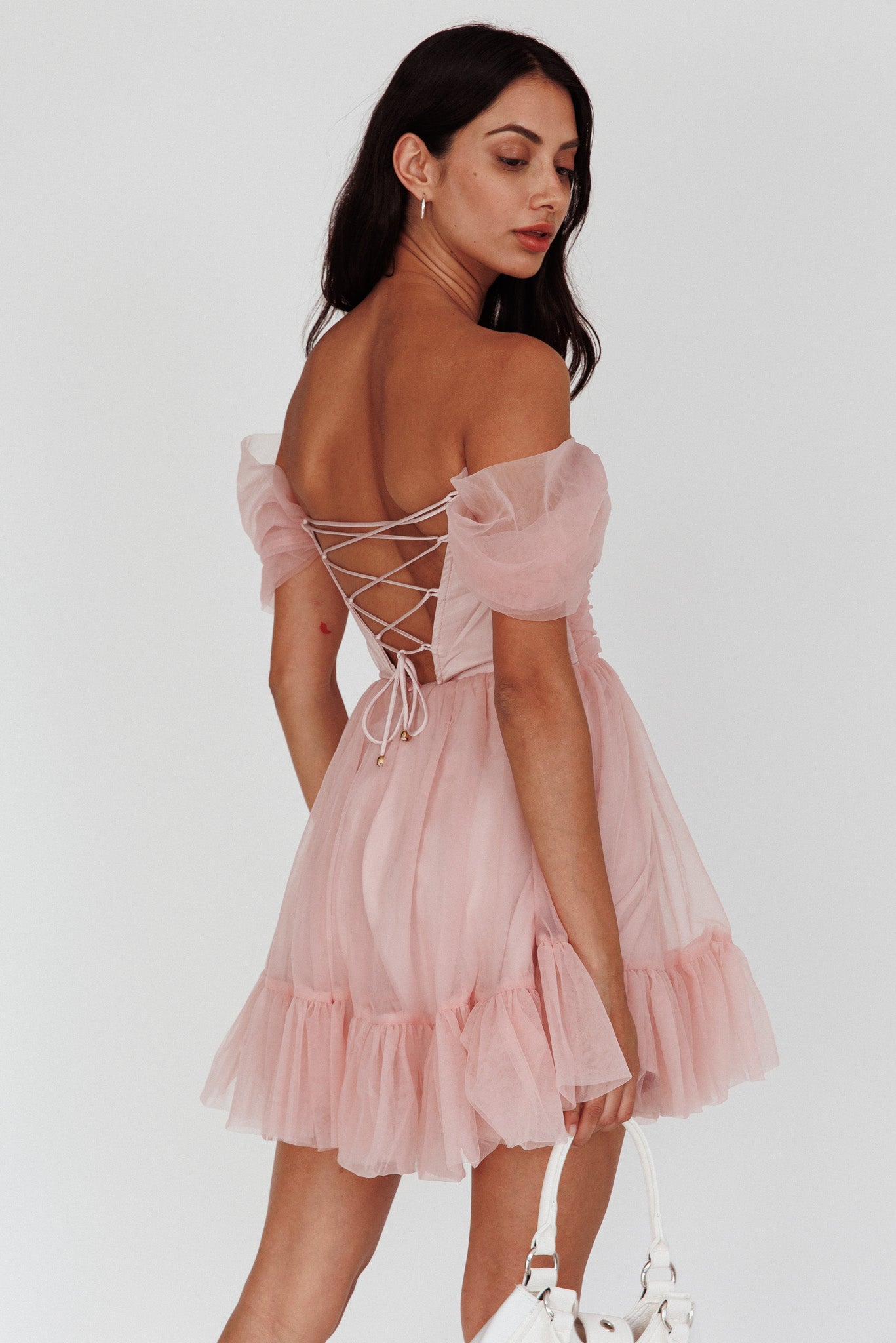 Pixi Off-Shoulder Lace-Up Back Back Pink by Selfie Leslie Australia