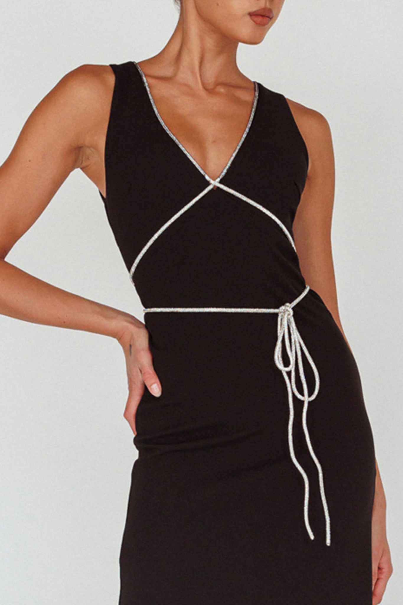 Del Sol Diamante Rope Maxi Dress Black by Selfie Leslie Australia
