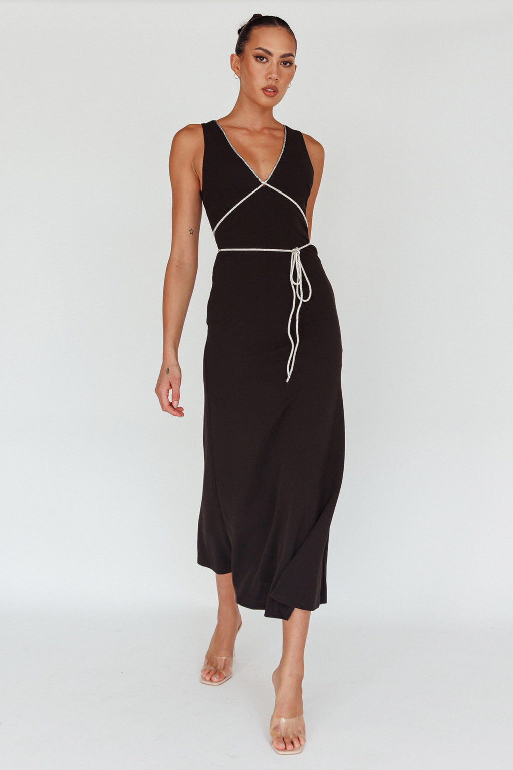 Del Sol Diamante Rope Maxi Dress Black by Selfie Leslie Australia