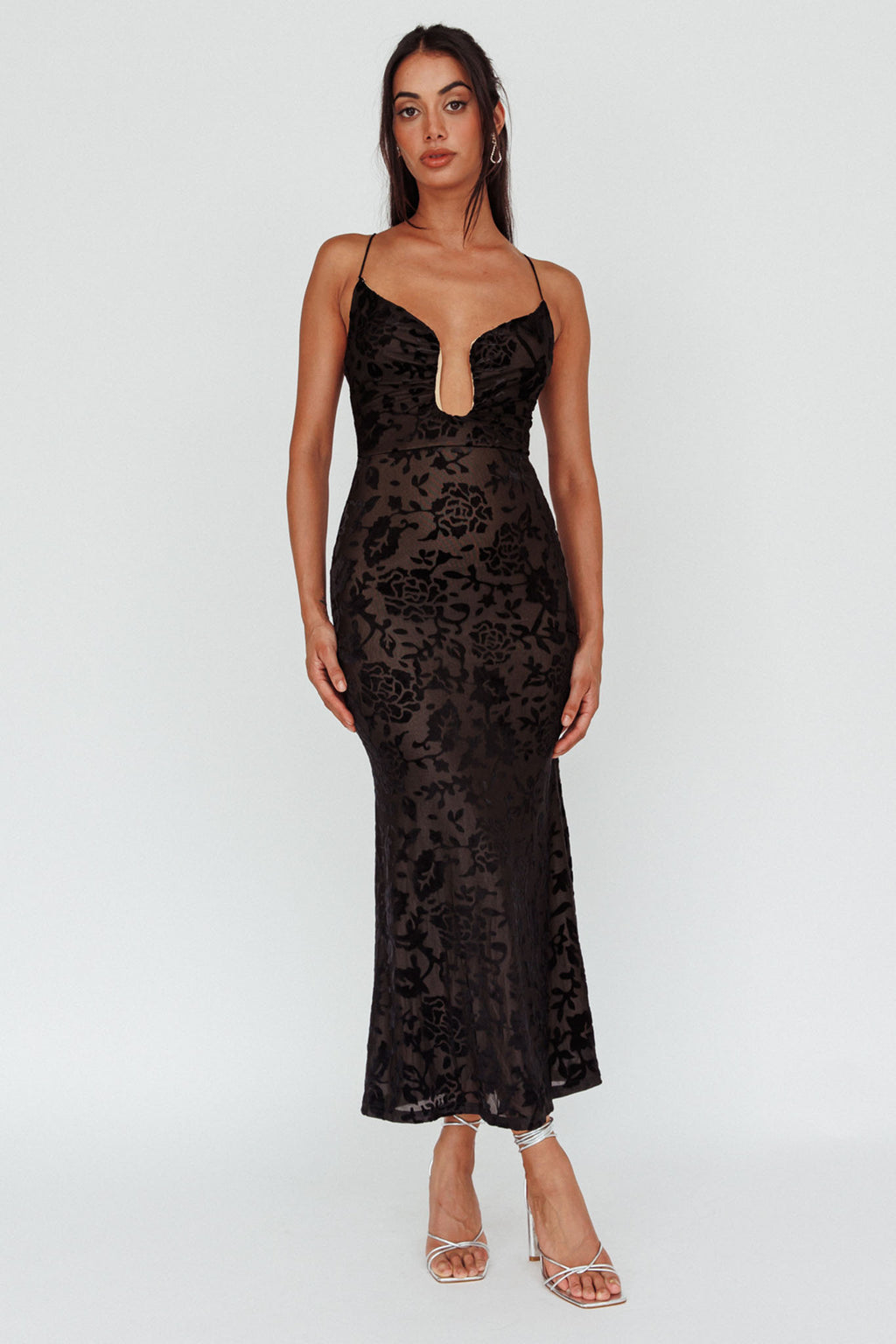 Nouveau U-Neckline Midi Dress Floral Black by Selfie Leslie Australia