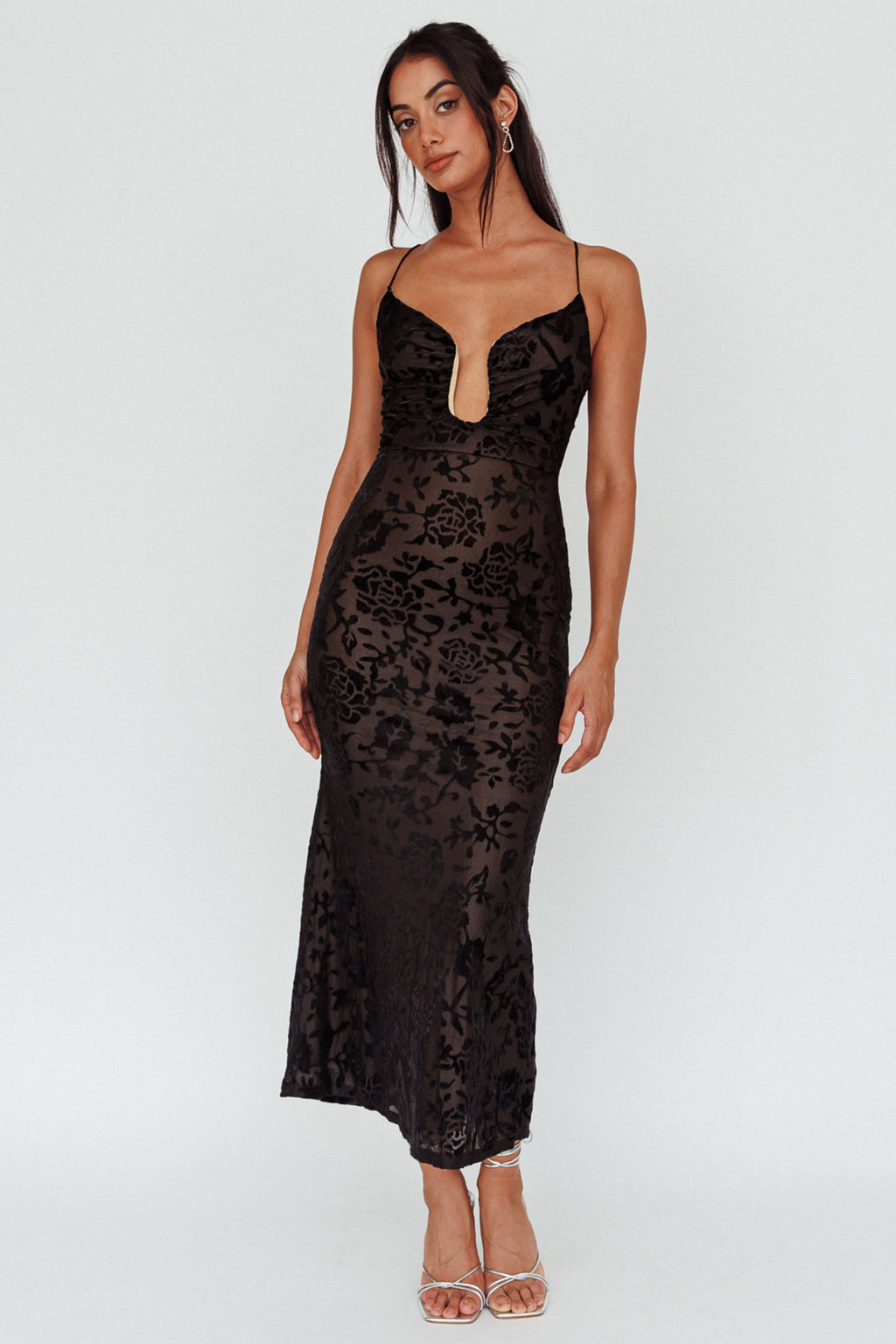Nouveau U-Neckline Midi Dress Floral Black by Selfie Leslie Australia
