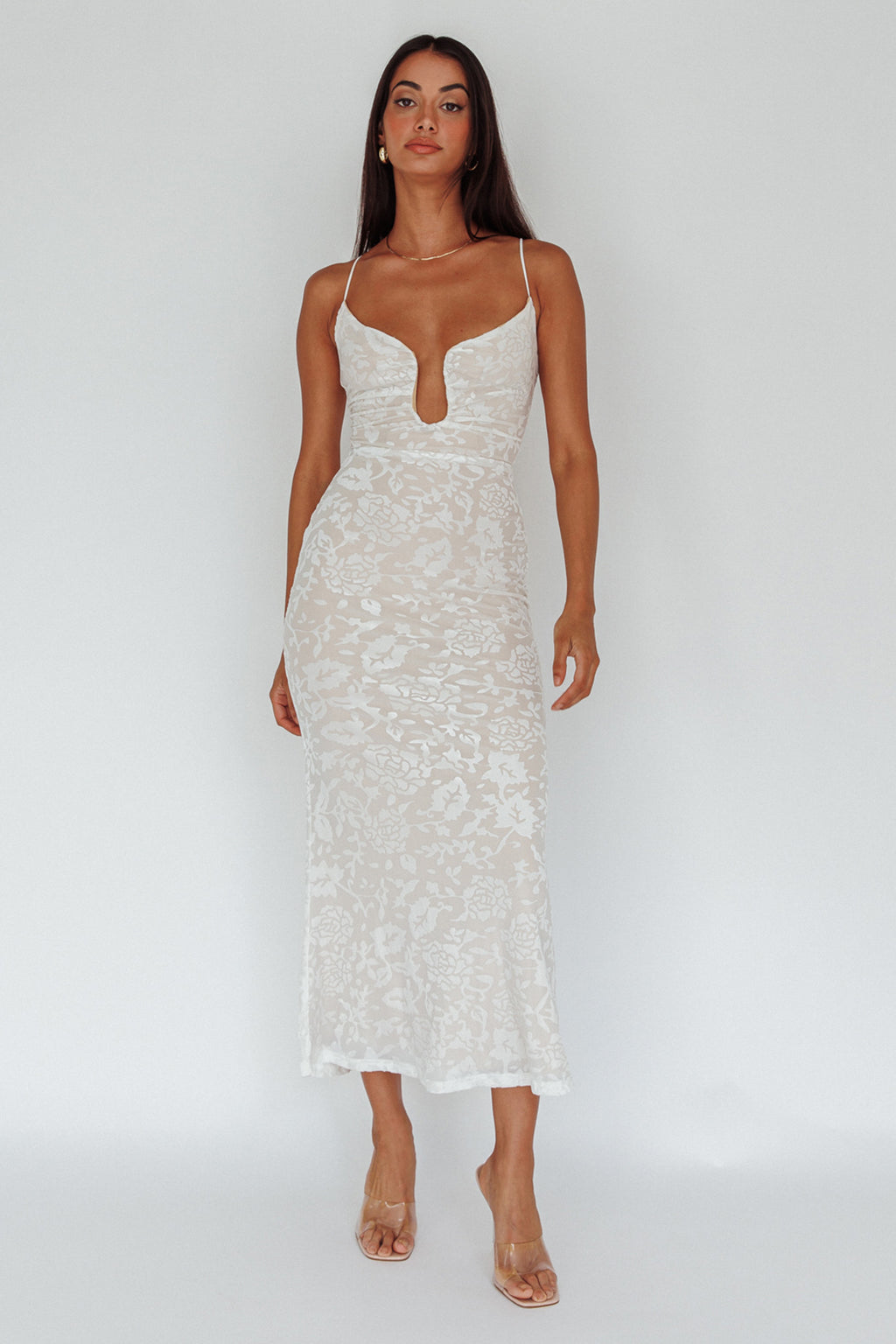 Nouveau U-Neckline Midi Dress Floral White by Selfie Leslie Australia