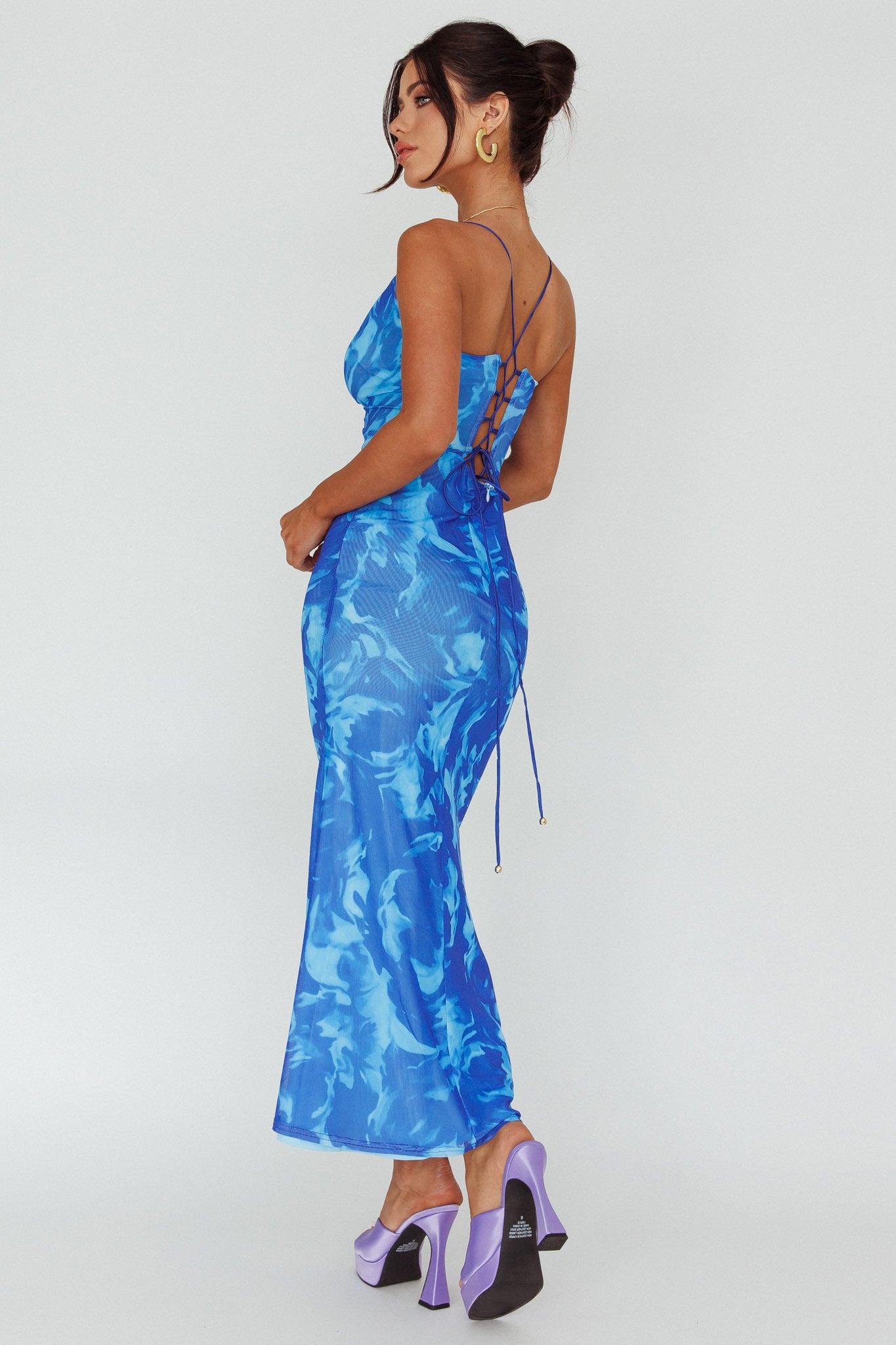 Nouveau U-Neckline Midi Dress Marbled Blue by Selfie Leslie Australia