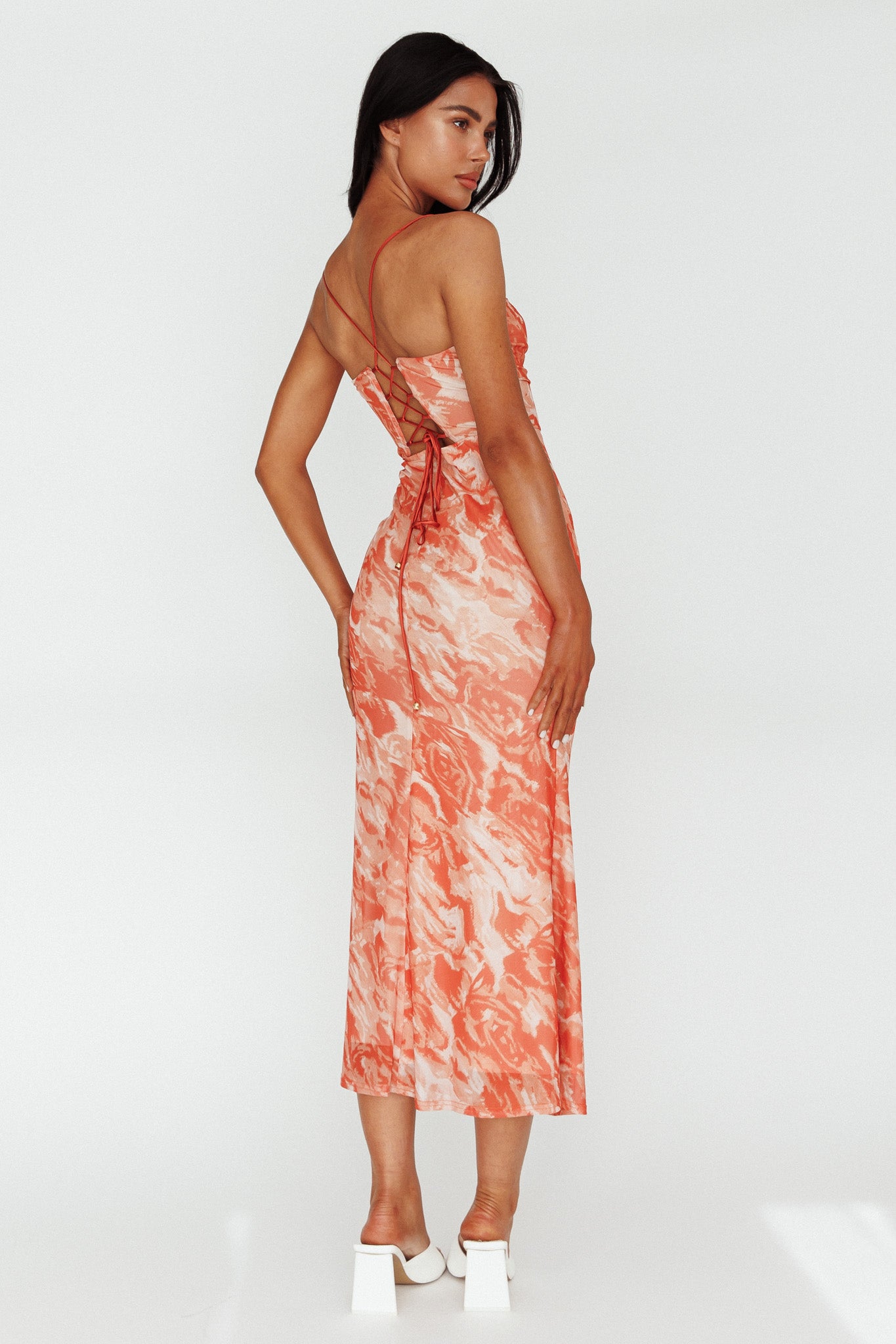 Nouveau U-Neckline Midi Dress Marbled Orange by Selfie Leslie Australia