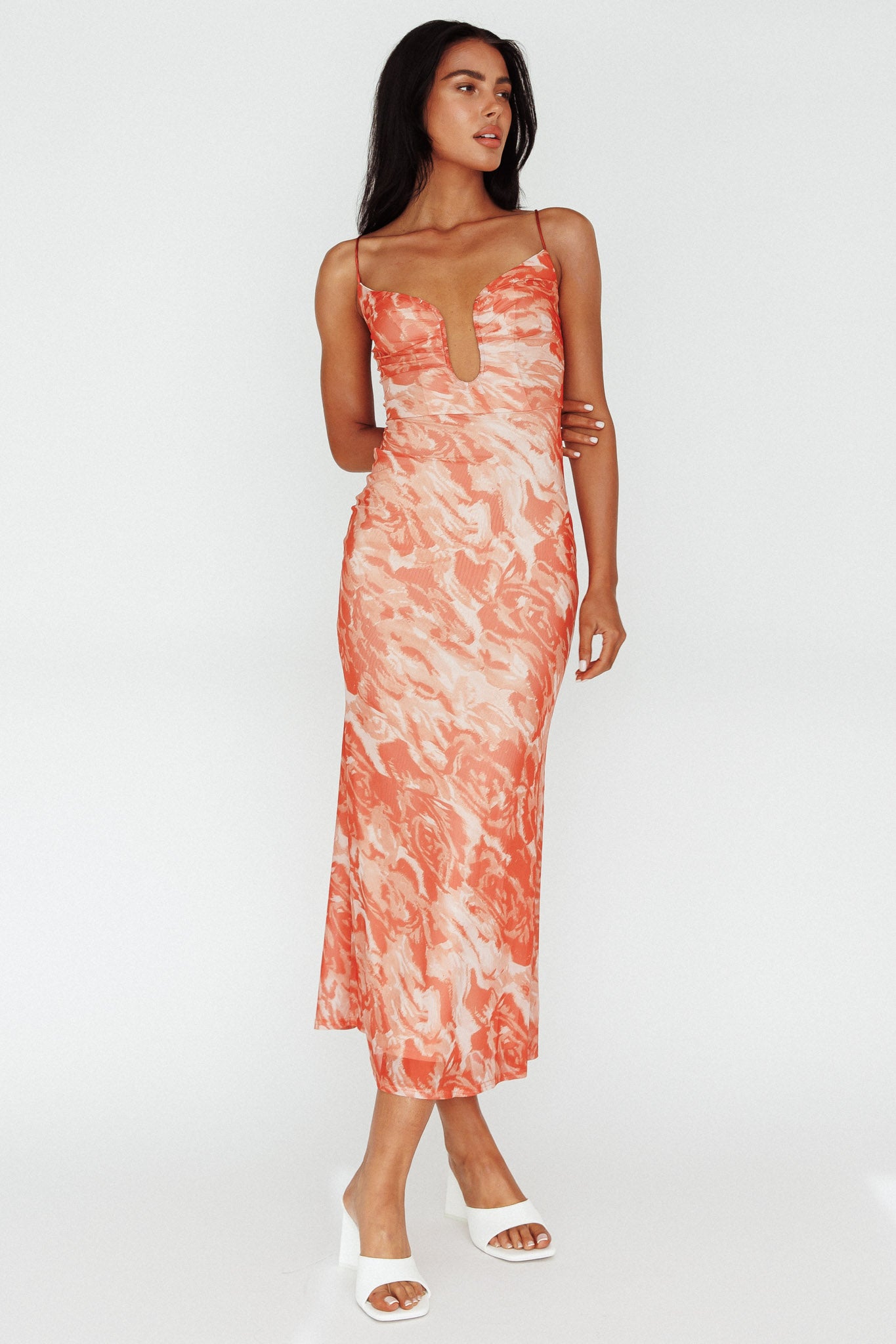 Nouveau U-Neckline Midi Dress Marbled Orange by Selfie Leslie Australia