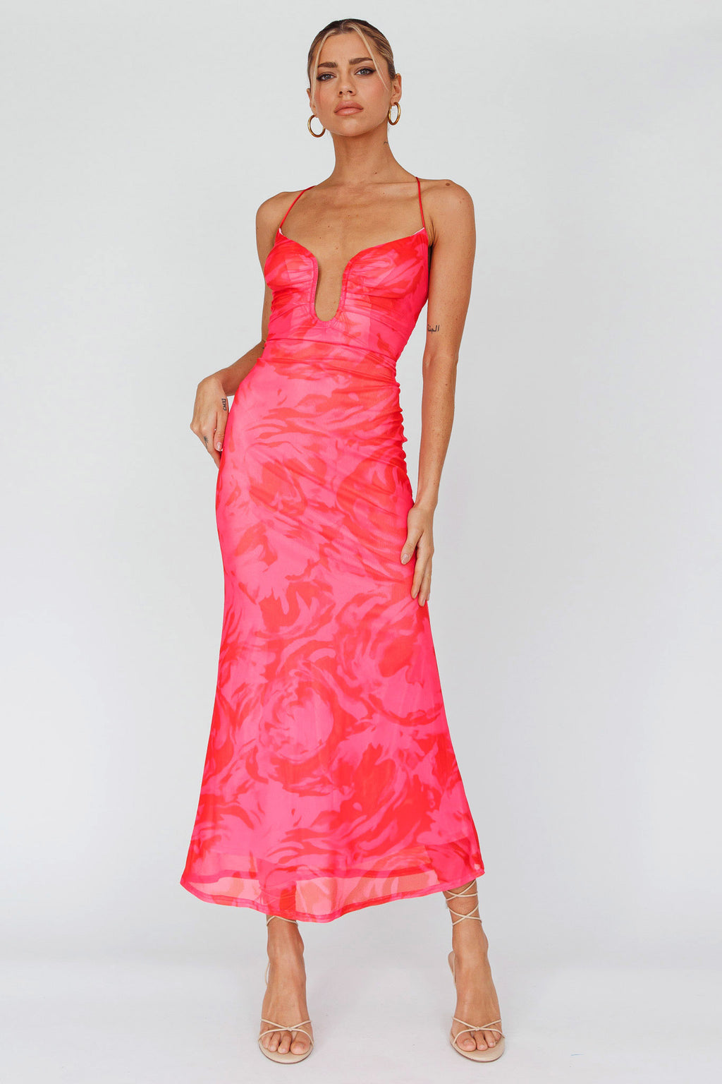 Nouveau U-Neckline Midi Dress Marbled Pink by Selfie Leslie Australia