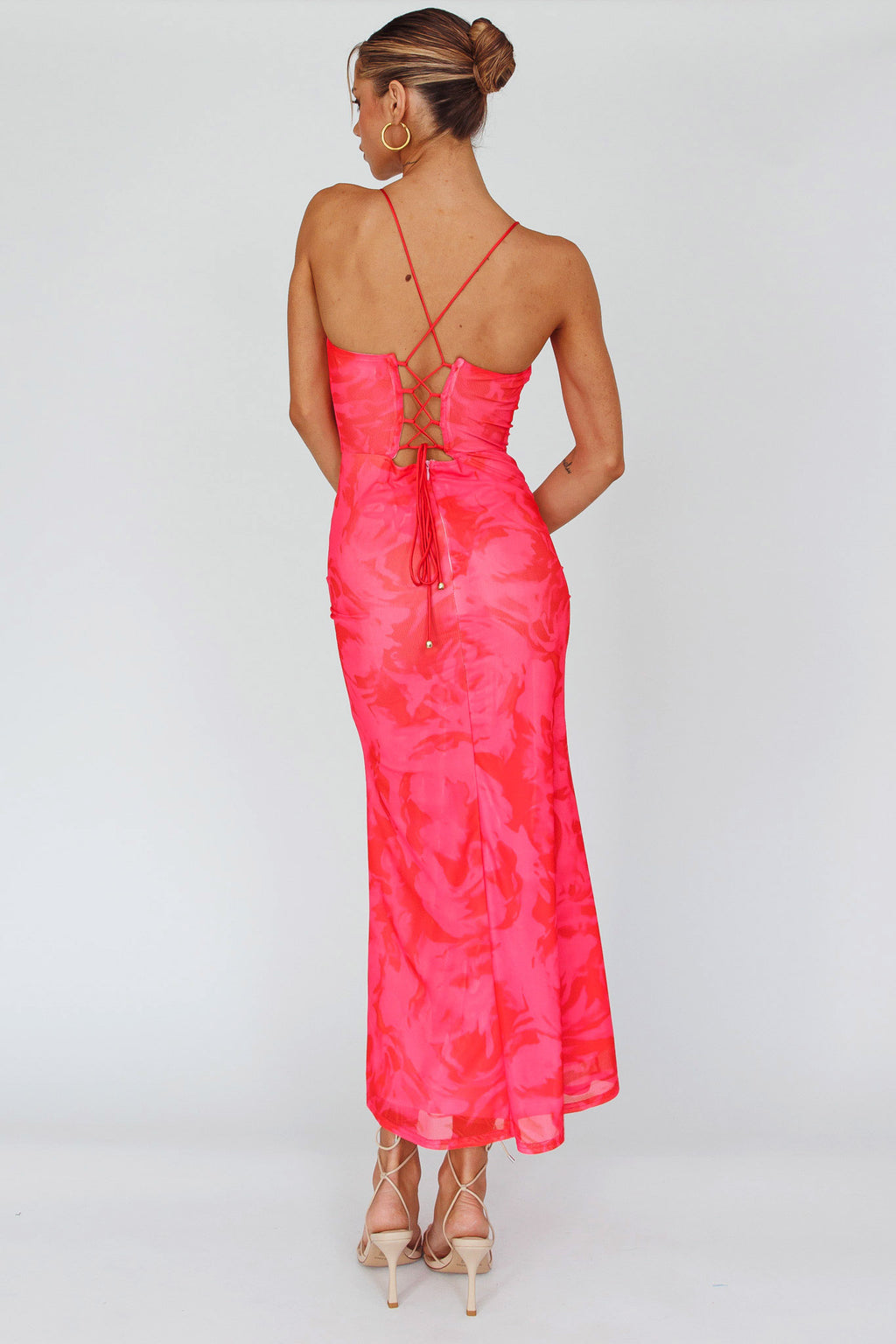Nouveau U-Neckline Midi Dress Marbled Pink by Selfie Leslie Australia