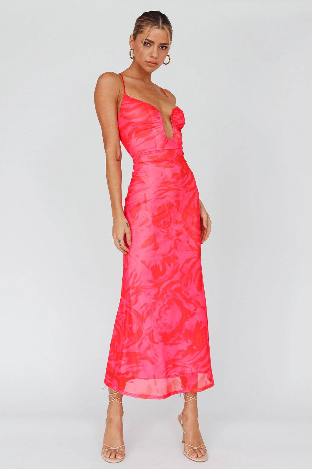 Nouveau U-Neckline Midi Dress Marbled Pink by Selfie Leslie Australia