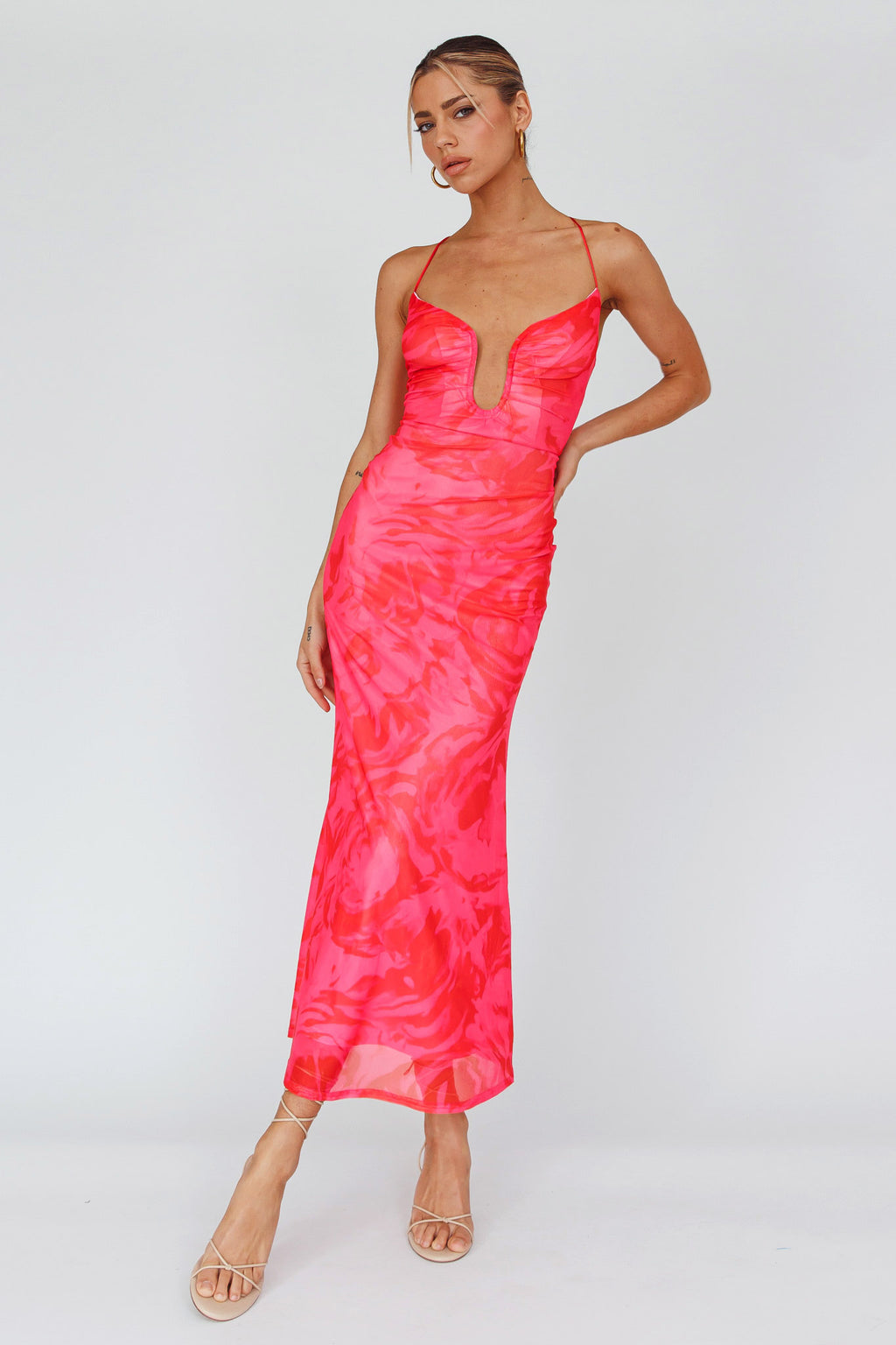 Nouveau U-Neckline Midi Dress Marbled Pink by Selfie Leslie Australia