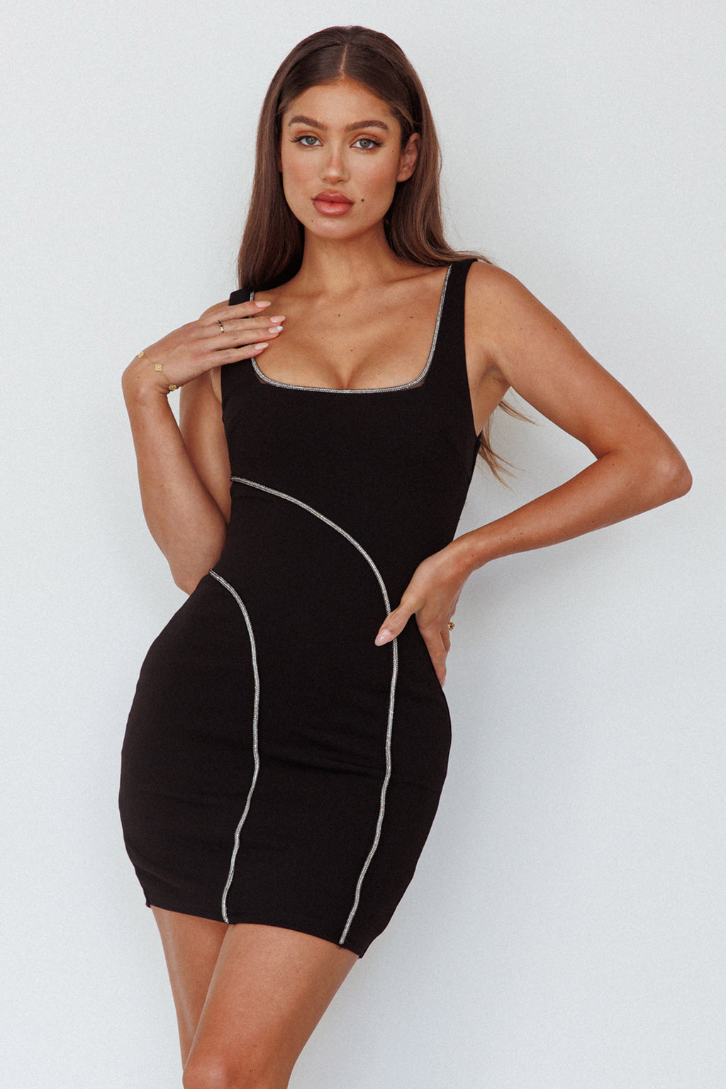 Jourdan Diamante Rope Trim Mini Dress Black by Selfie Leslie Australia
