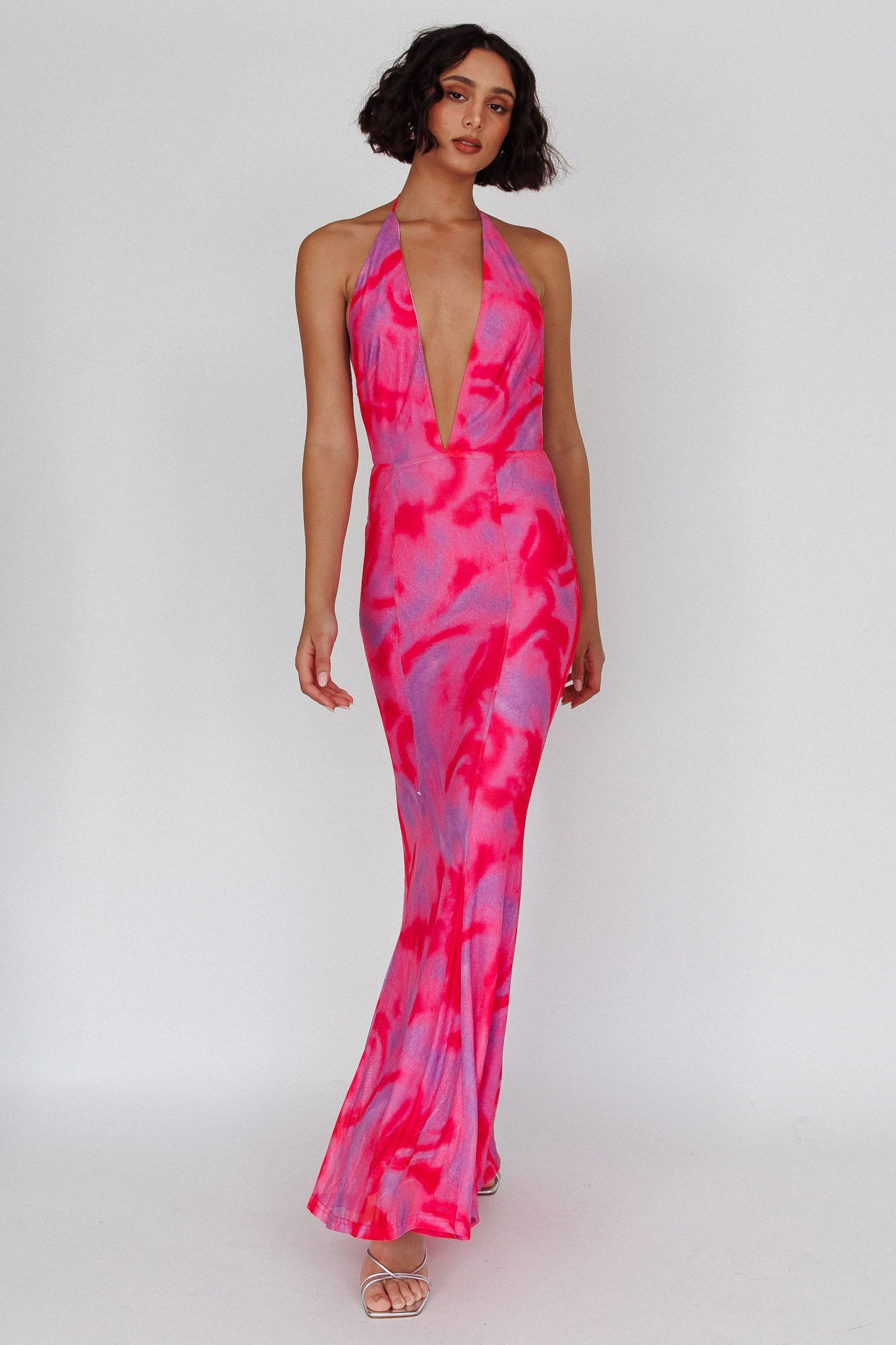Mayah Halterneck Maxi Dress Printed Hot Pink by Selfie Leslie Australia