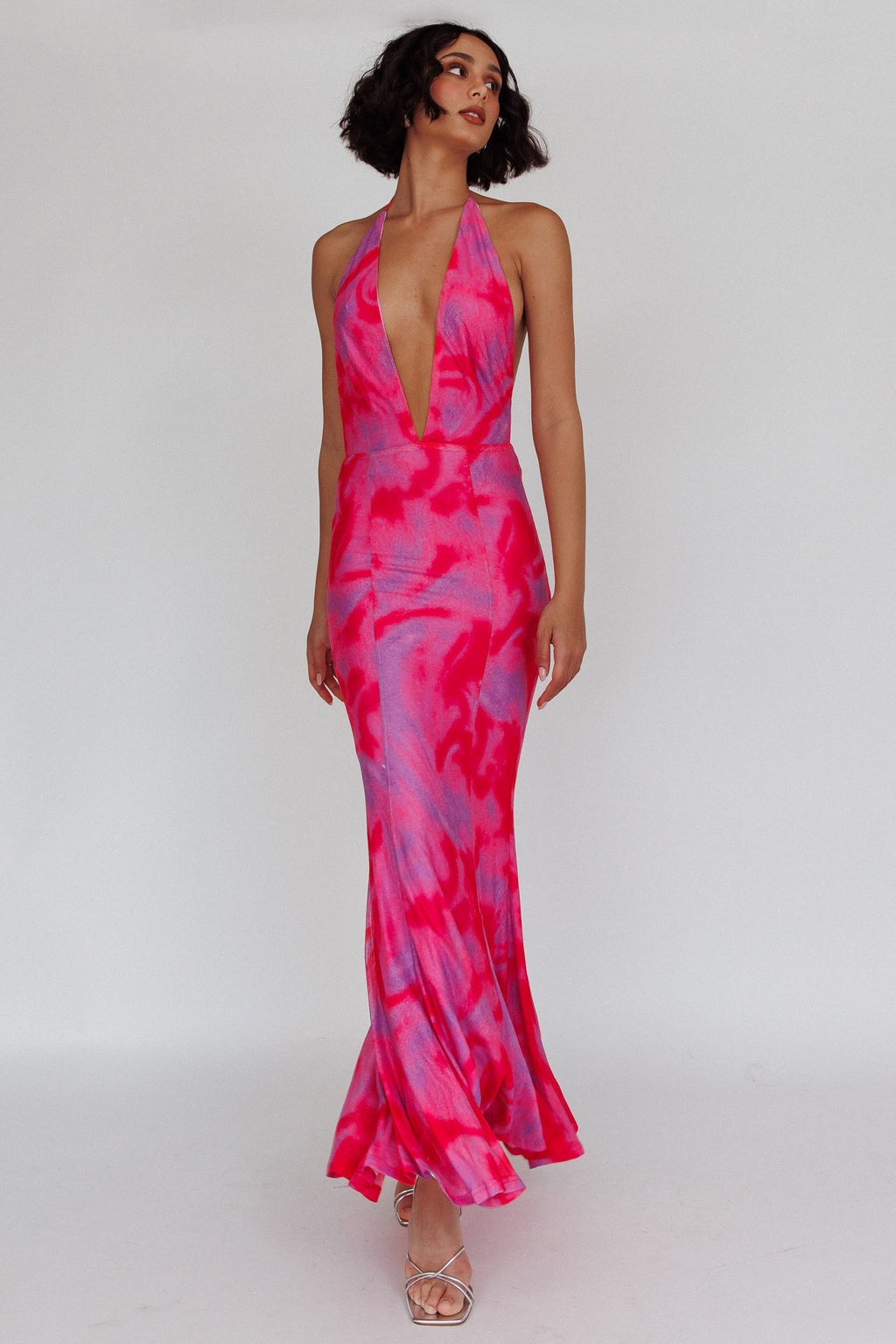 Mayah Halterneck Maxi Dress Printed Hot Pink by Selfie Leslie Australia