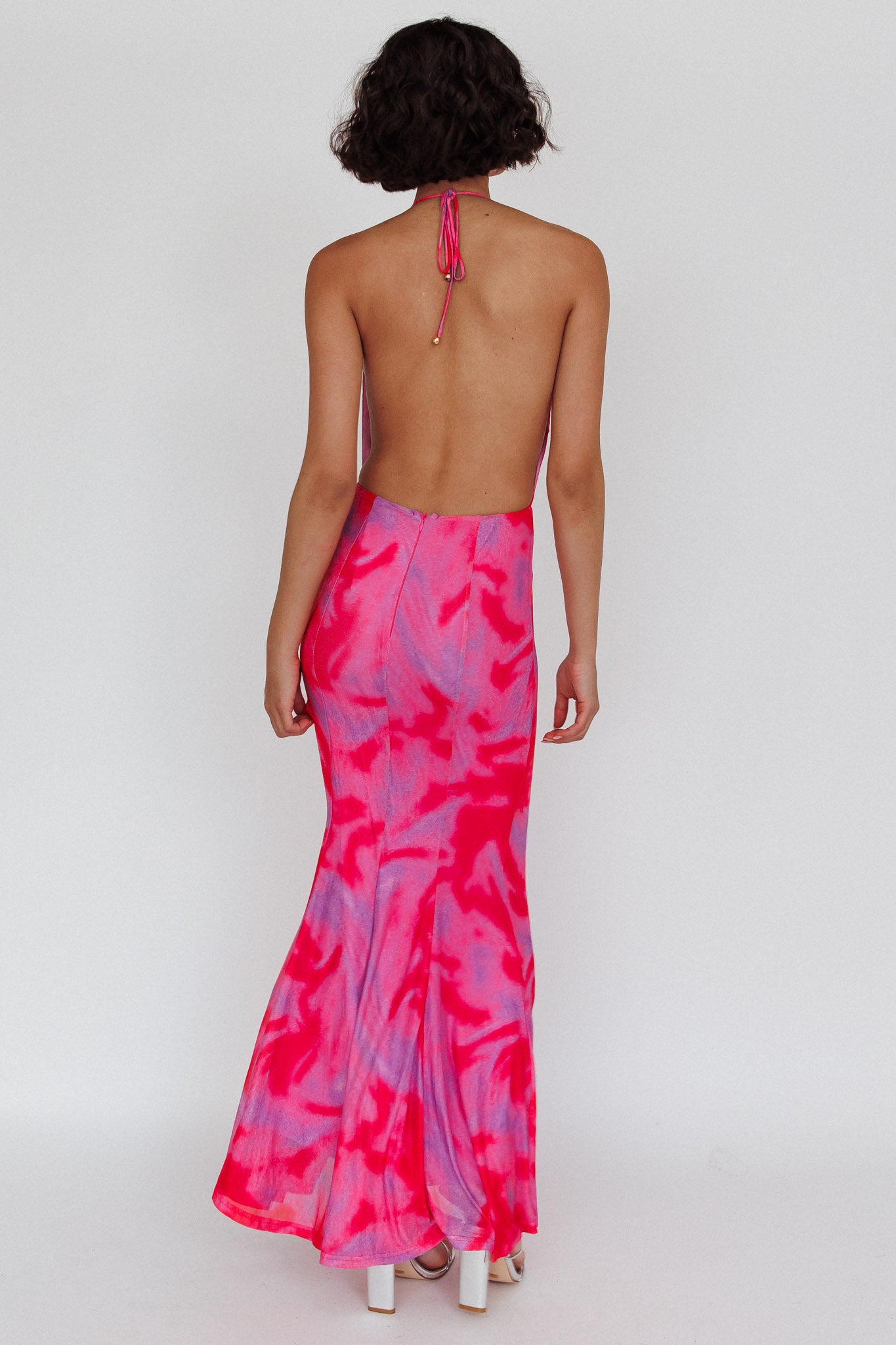 Mayah Halterneck Maxi Dress Printed Hot Pink by Selfie Leslie Australia