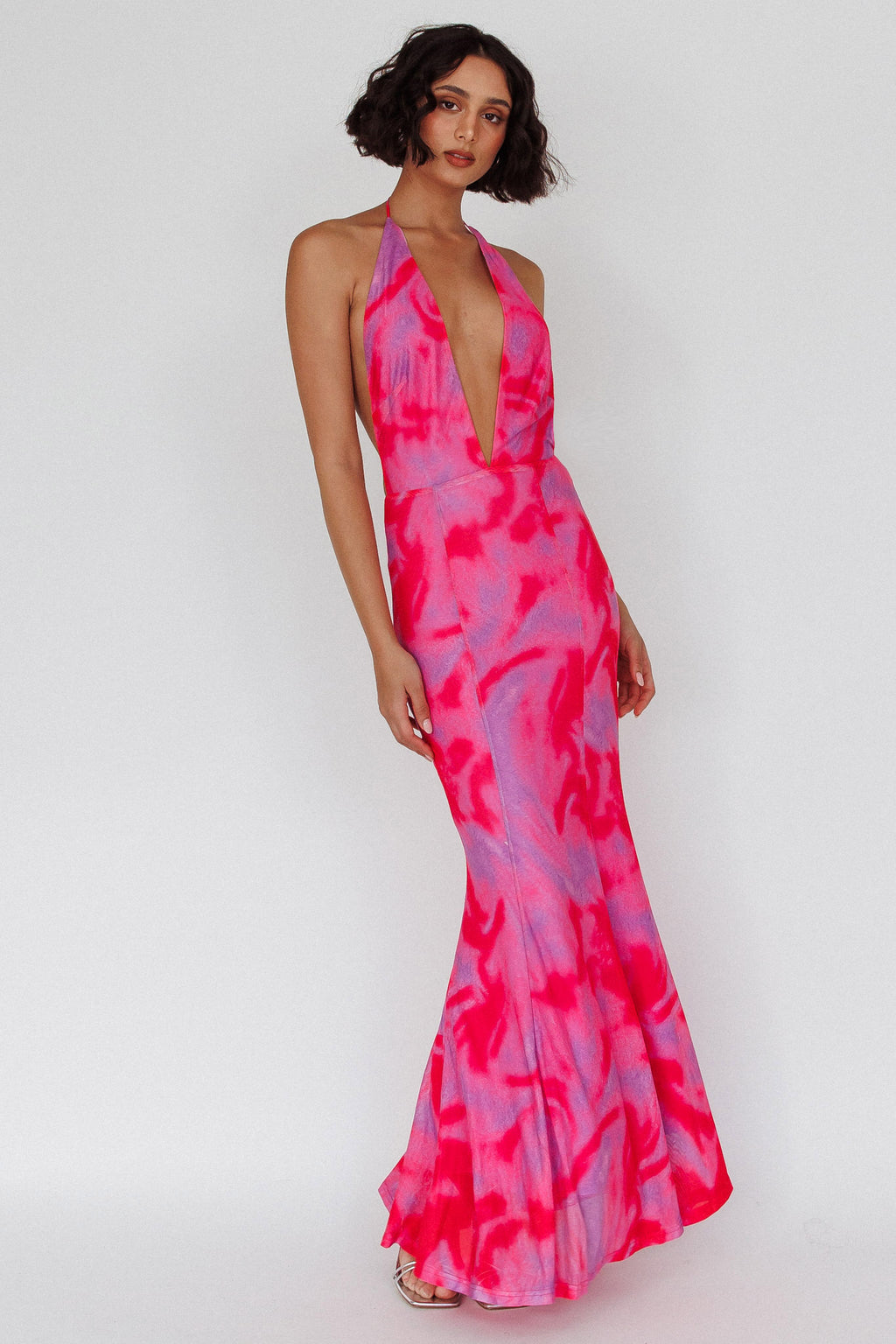 Mayah Halterneck Maxi Dress Printed Hot Pink by Selfie Leslie Australia