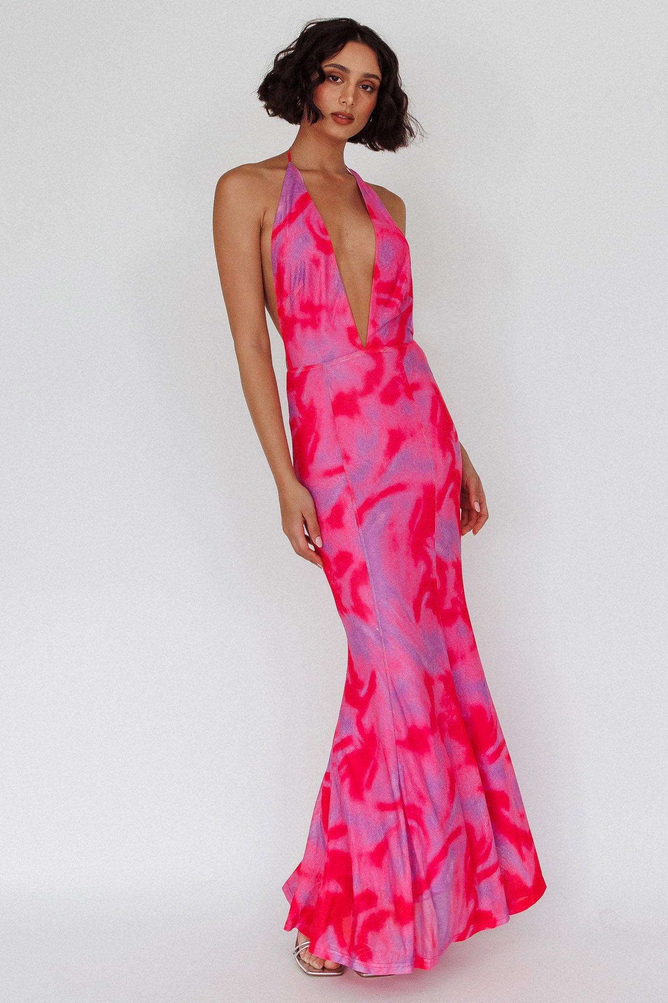 Mayah Halterneck Maxi Dress Printed Hot Pink by Selfie Leslie Australia