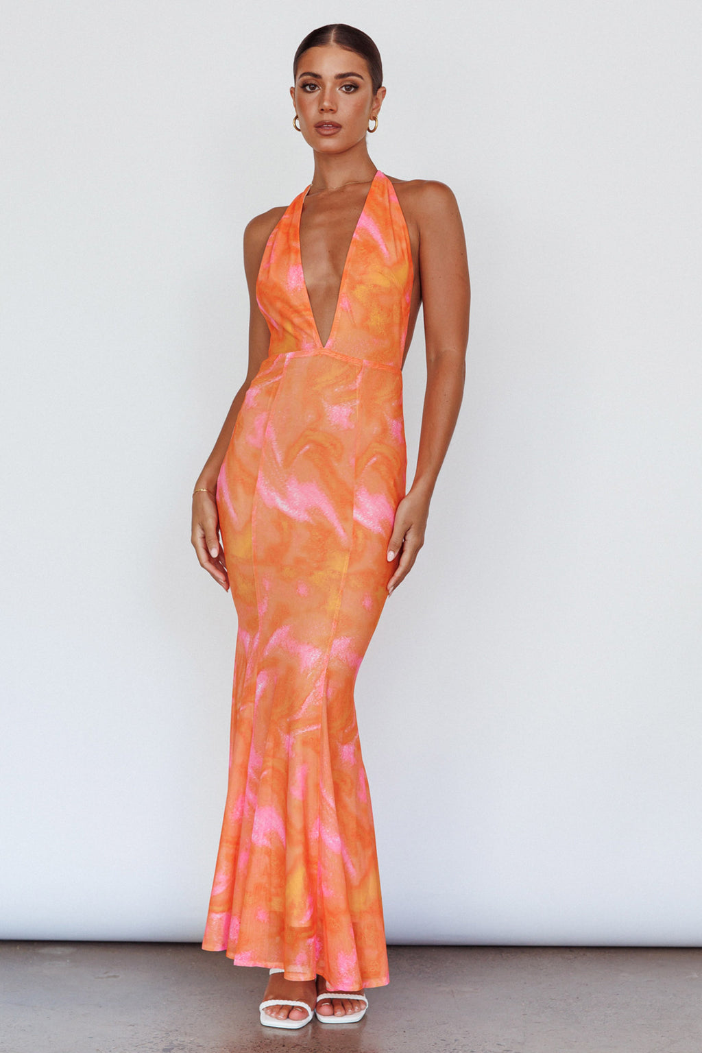 Mayah Halterneck Maxi Dress Printed Orange by Selfie Leslie Australia
