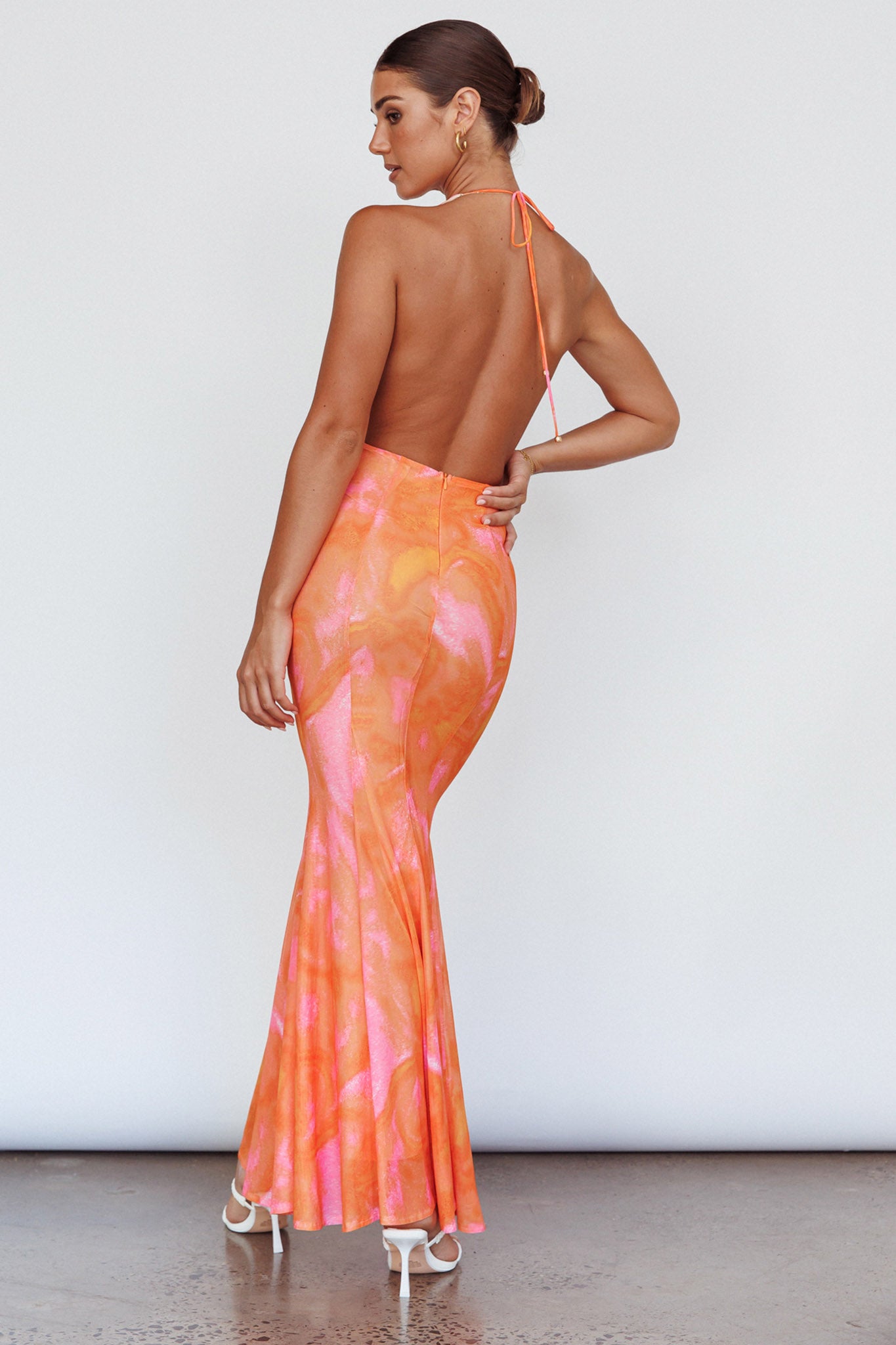Mayah Halterneck Maxi Dress Printed Orange by Selfie Leslie Australia