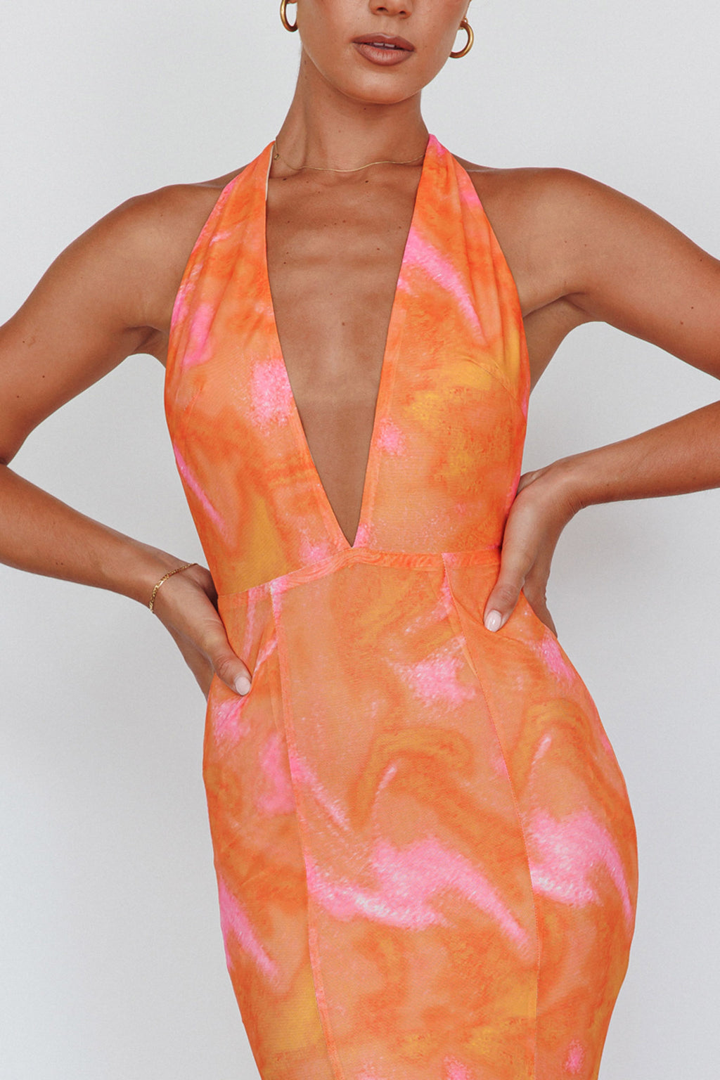 Mayah Halterneck Maxi Dress Printed Orange by Selfie Leslie Australia