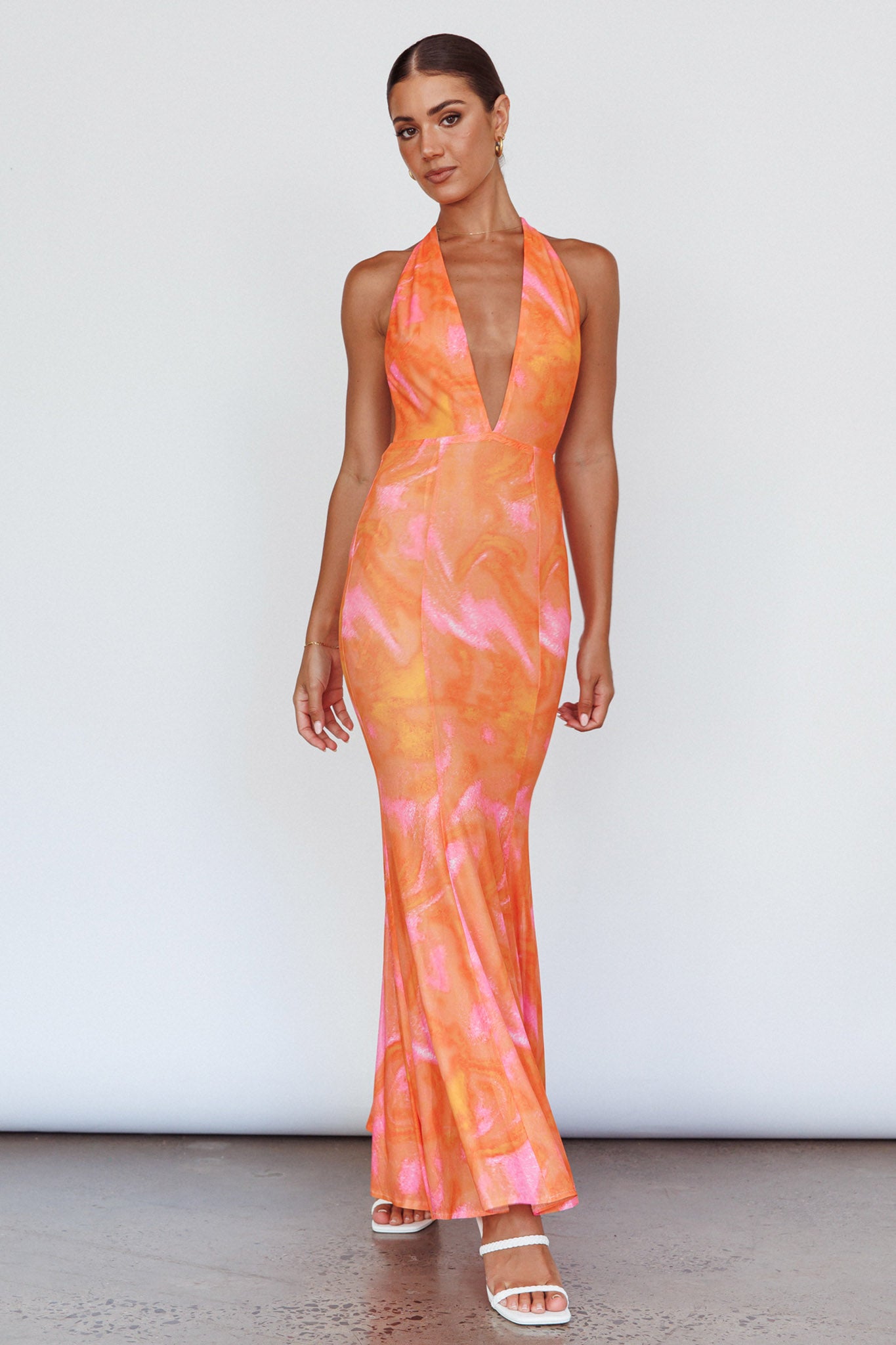 Mayah Halterneck Maxi Dress Printed Orange by Selfie Leslie Australia