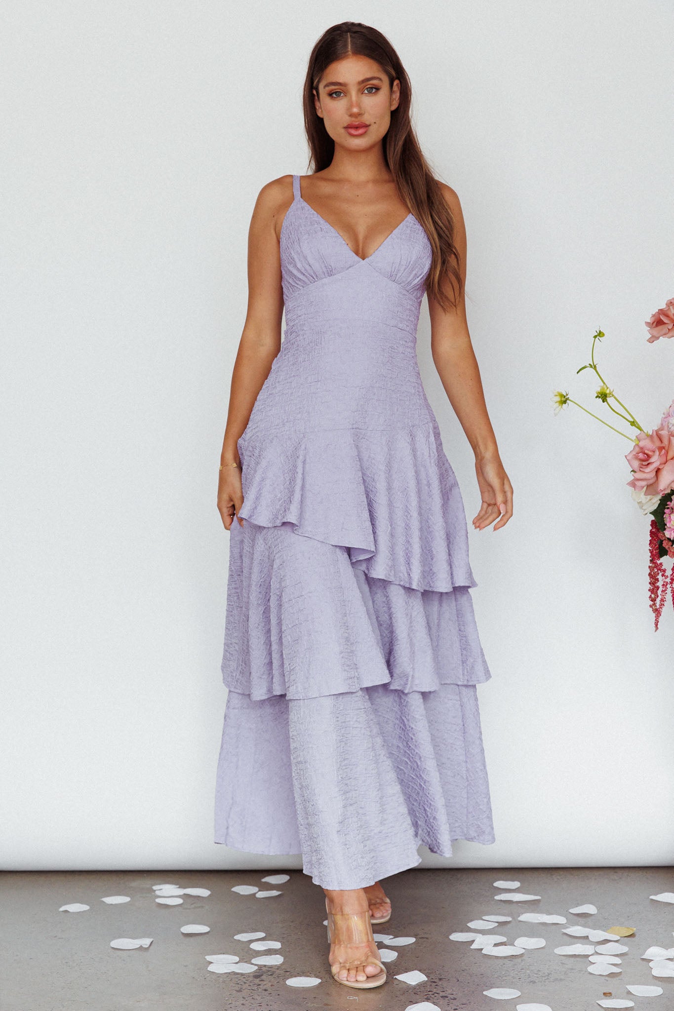 New Vibes Layered Hem Maxi Dress Lilac by Selfie Leslie Australia