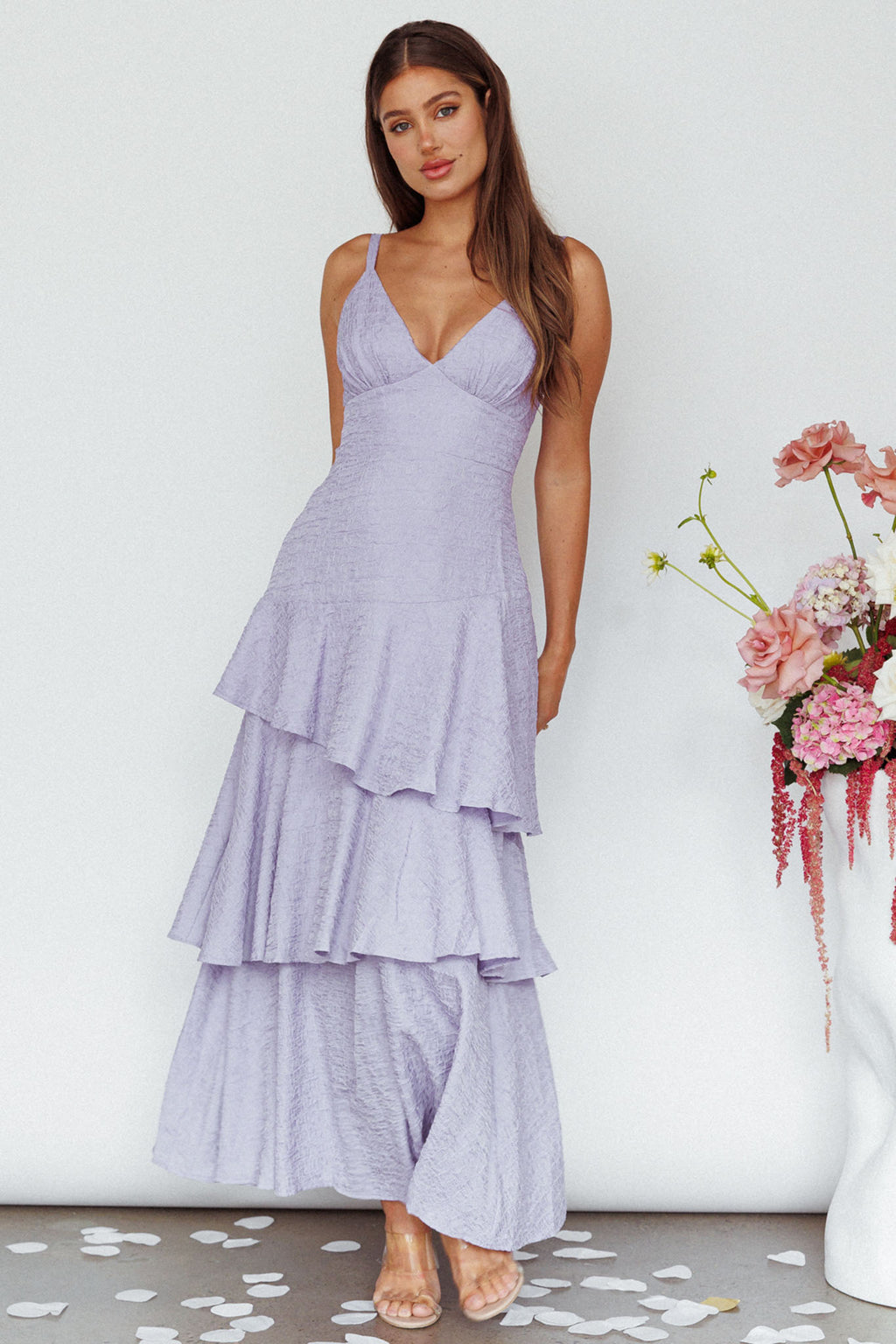 New Vibes Layered Hem Maxi Dress Lilac by Selfie Leslie Australia