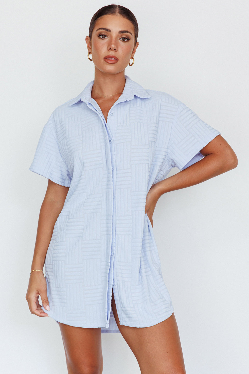 Sun Time Textured Shirt Dress Blue by Selfie Leslie Australia