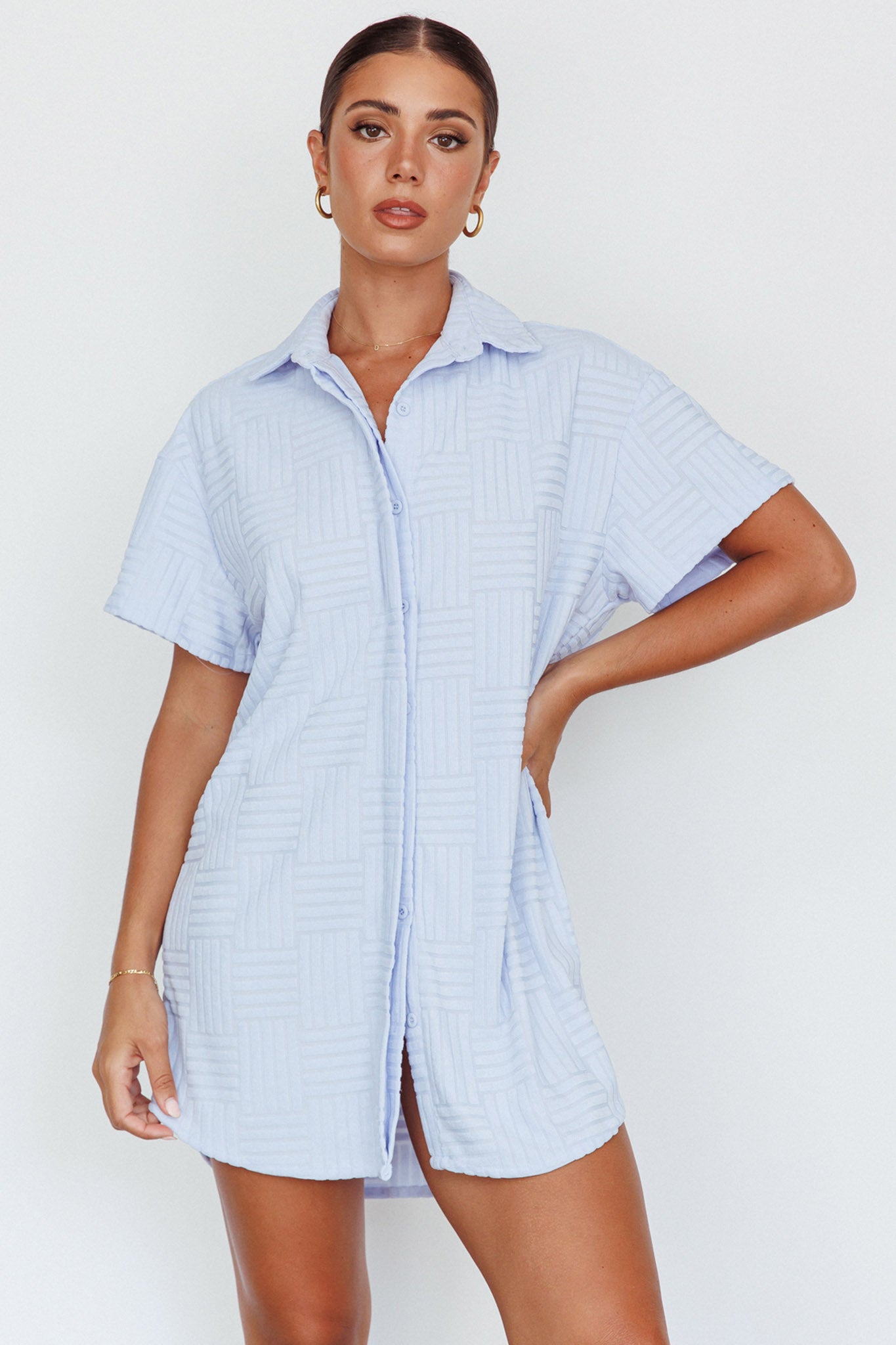 Sun Time Textured Shirt Dress Blue by Selfie Leslie Australia