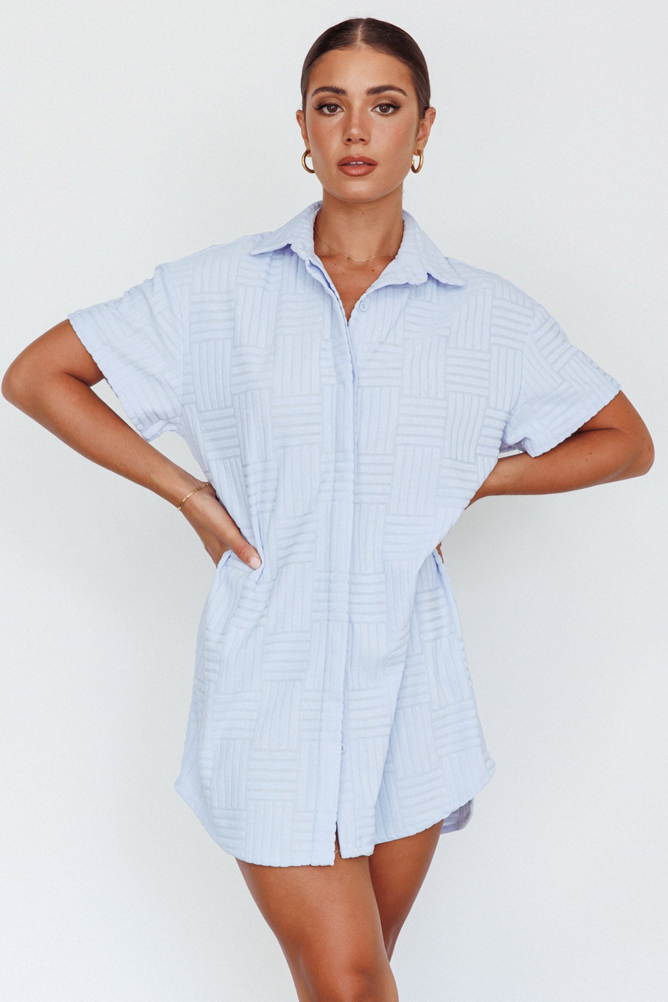 Sun Time Textured Shirt Dress Blue by Selfie Leslie Australia