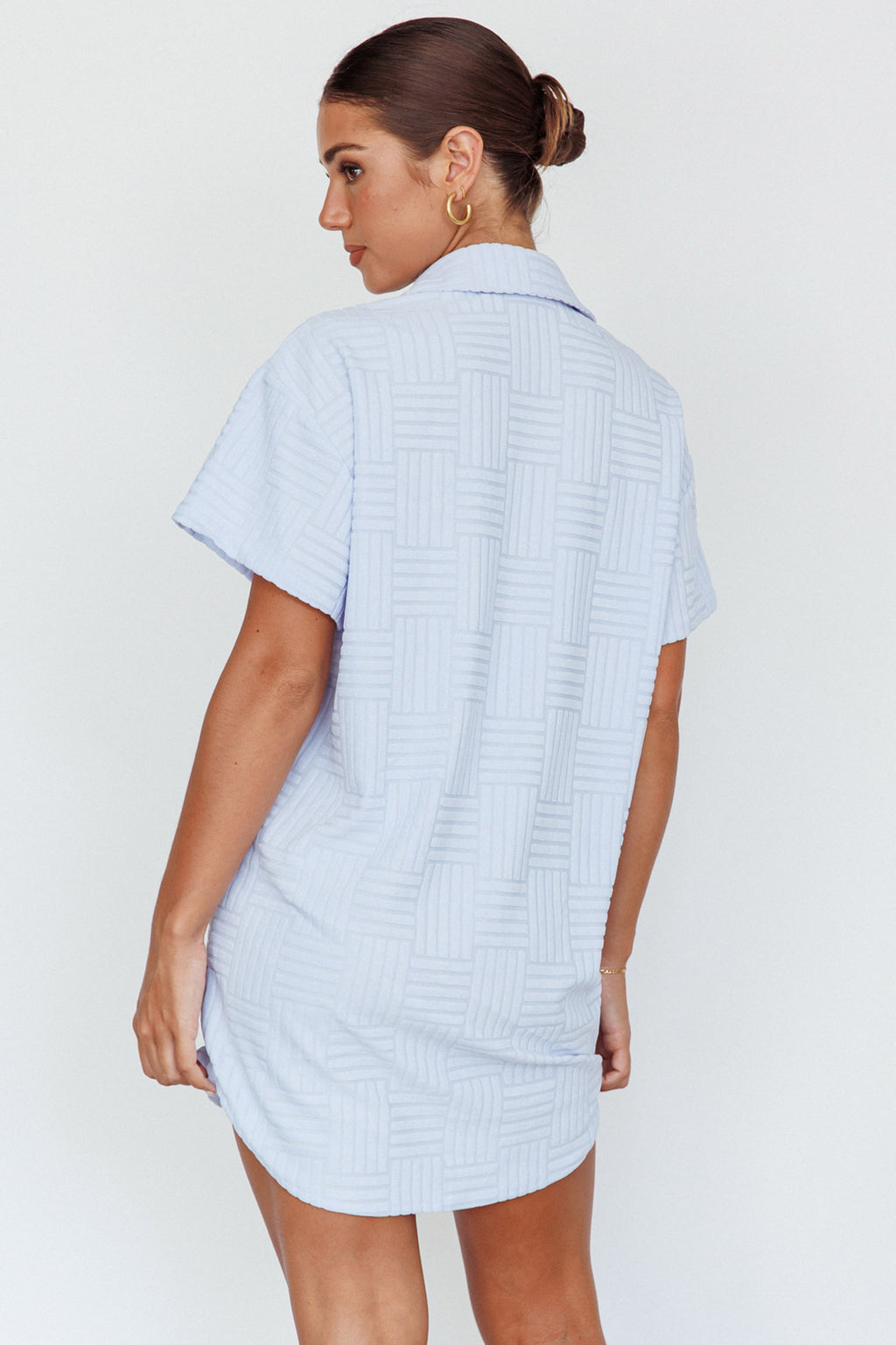 Sun Time Textured Shirt Dress Blue by Selfie Leslie Australia