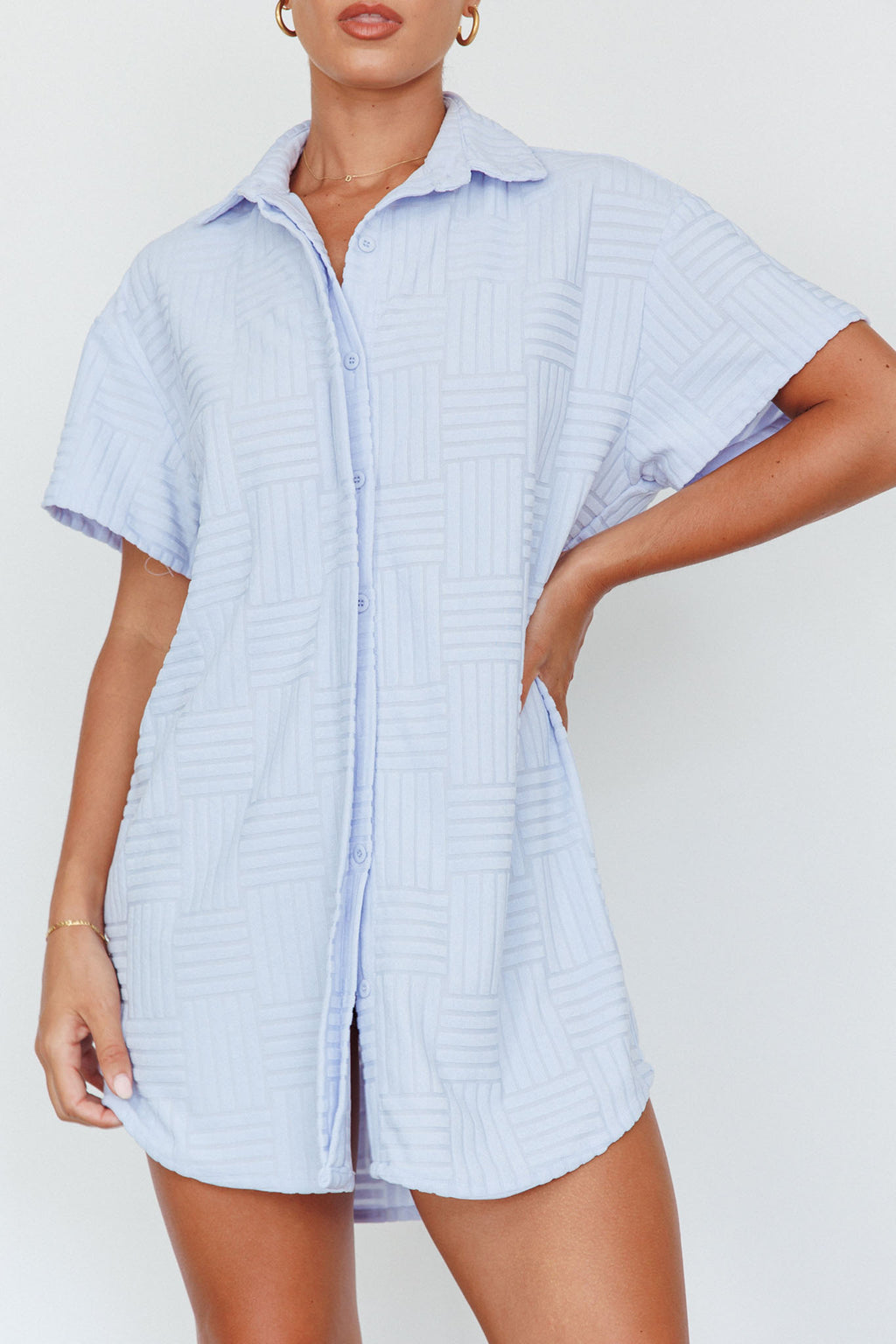 Sun Time Textured Shirt Dress Blue by Selfie Leslie Australia