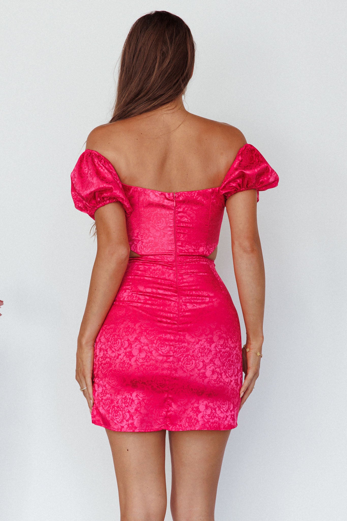 Eryn Puff Sleeve Jacquard Mini Dress Hot Pink by Selfie Leslie Australia