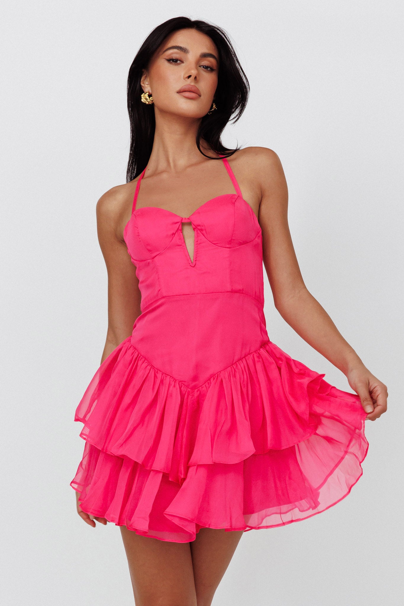 Tuscan Summer Flounce Mini Dress Hot Pink by Selfie Leslie Australia