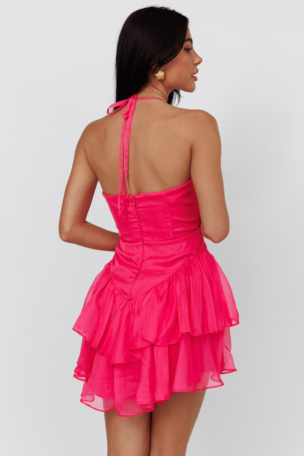 Tuscan Summer Flounce Mini Dress Hot Pink by Selfie Leslie Australia