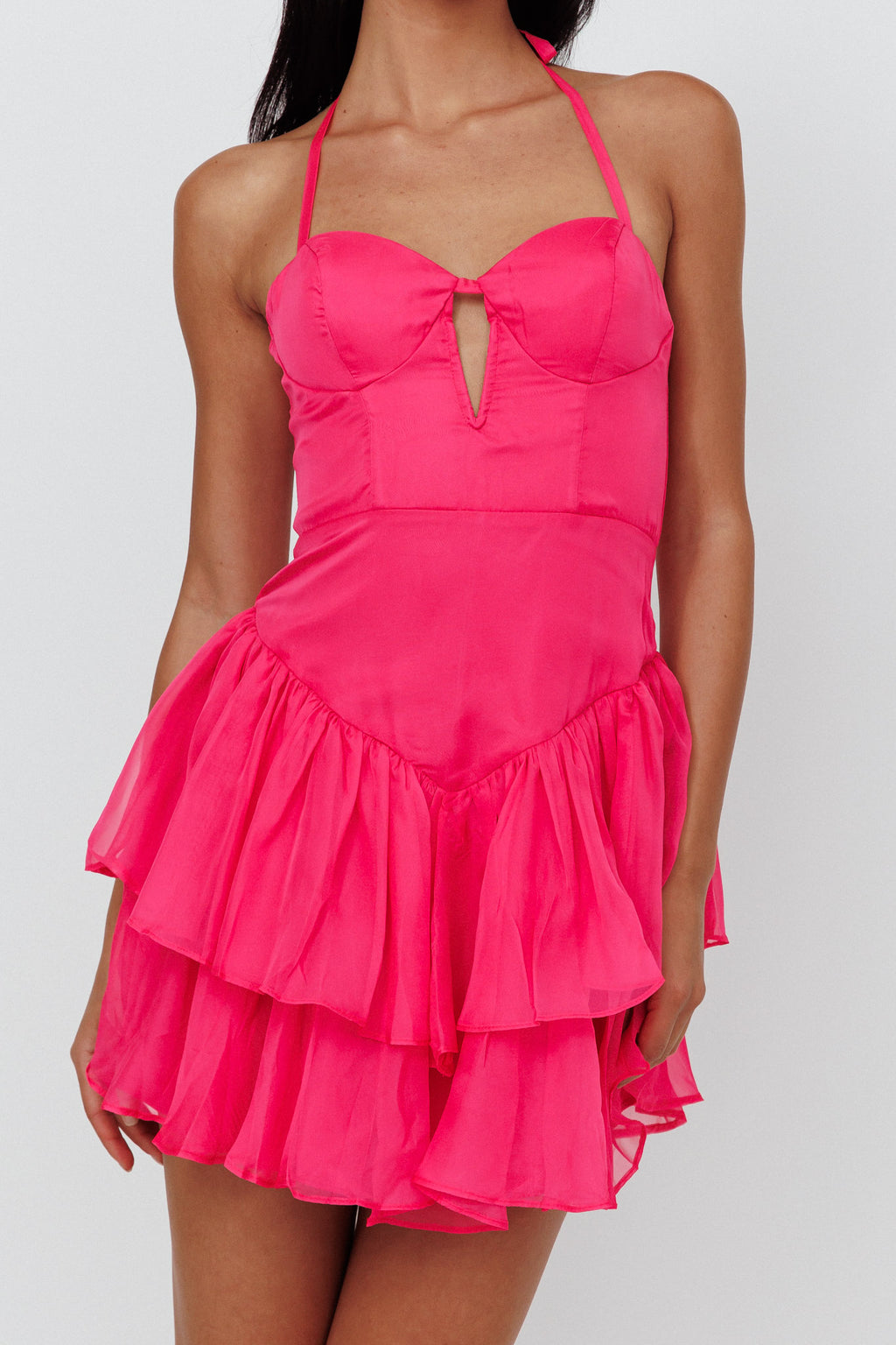 Tuscan Summer Flounce Mini Dress Hot Pink by Selfie Leslie Australia