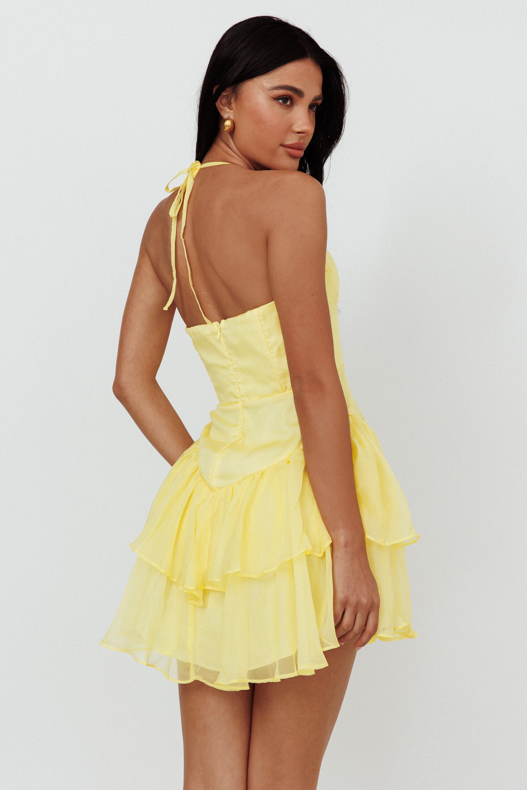 Tuscan Summer Flounce Mini Dress Lemon by Selfie Leslie Australia