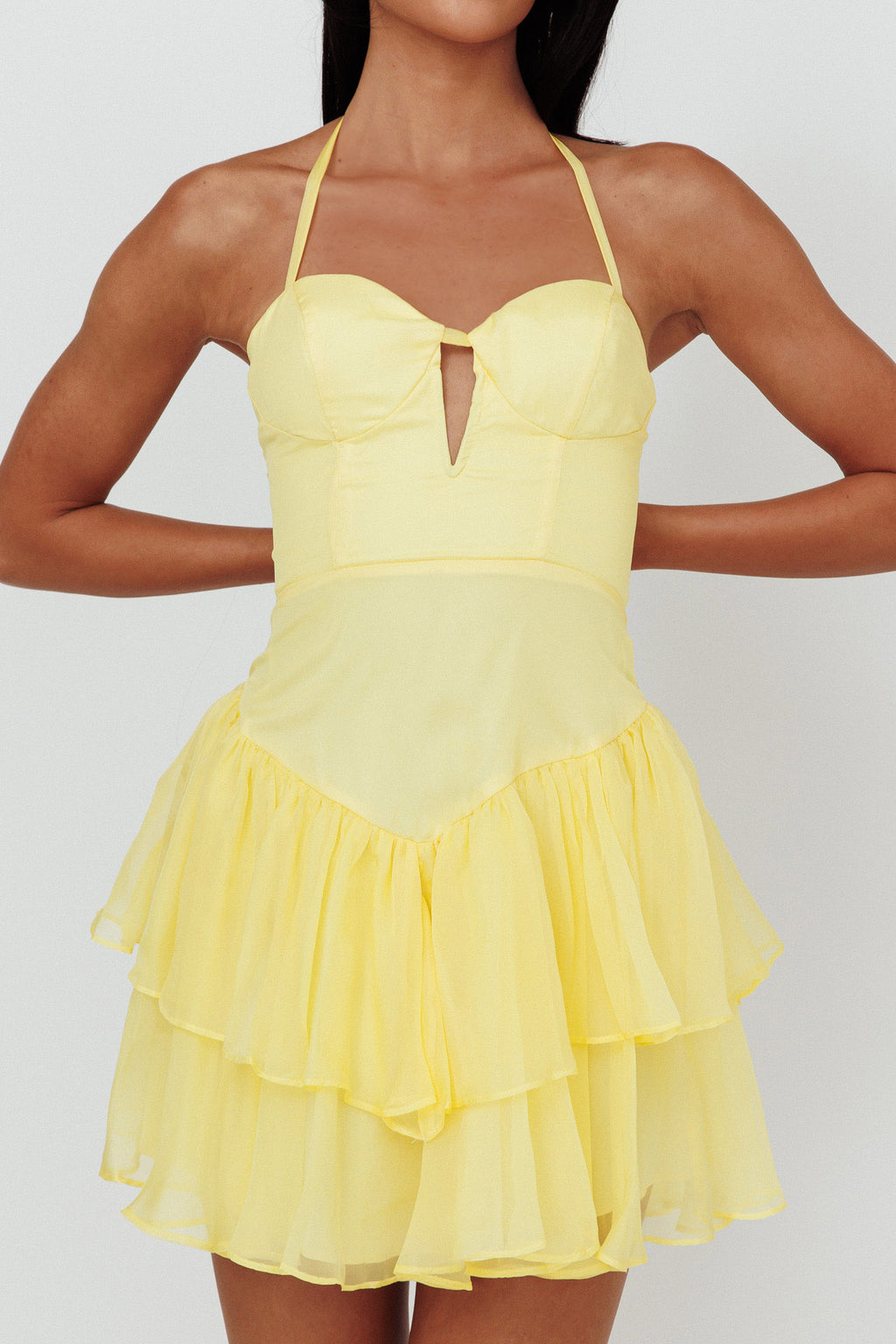 Tuscan Summer Flounce Mini Dress Lemon by Selfie Leslie Australia