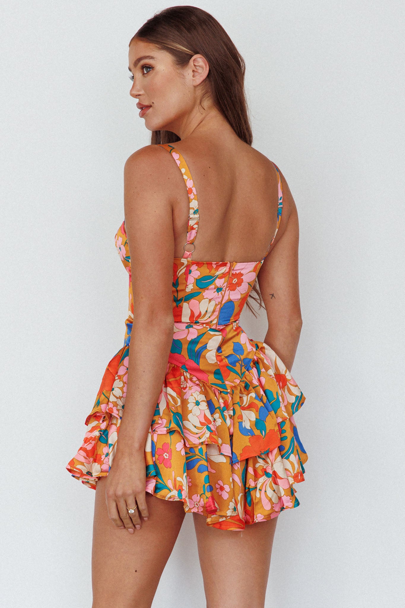 Tuscan Summer Flounce Romper Floral Orange by Selfie Leslie Australia