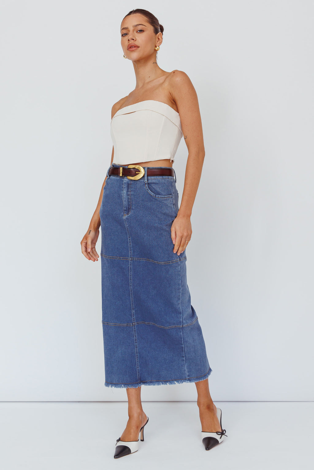 Thalia Pocket Midi Skirt Dark Blue by Selfie Leslie Australia