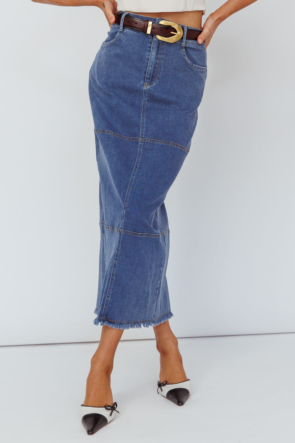 Thalia Pocket Midi Skirt Dark Blue by Selfie Leslie Australia