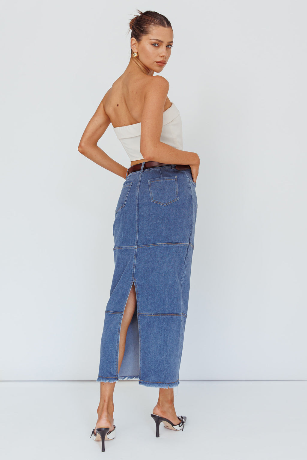 Thalia Pocket Midi Skirt Dark Blue by Selfie Leslie Australia